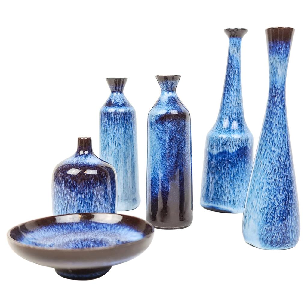 Midcentury Set of 6 miniatures Ceramic Vases Rörstrand Gunnar Nylund, Sweden