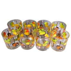 Vintage Midcentury Set of 8 Multi-Color "Cocktail Skewer" Design Old Fashion Glasses