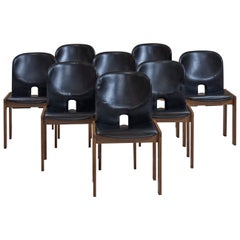 Midcentury set of 8 wood and leather chairs mod.121 by Afra e Tobia Scarpa