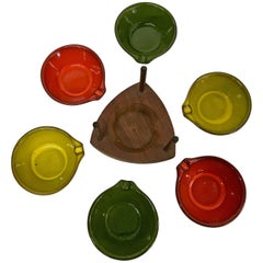 Midcentury Set of Ashtrays with Teak Stand, circa 1967