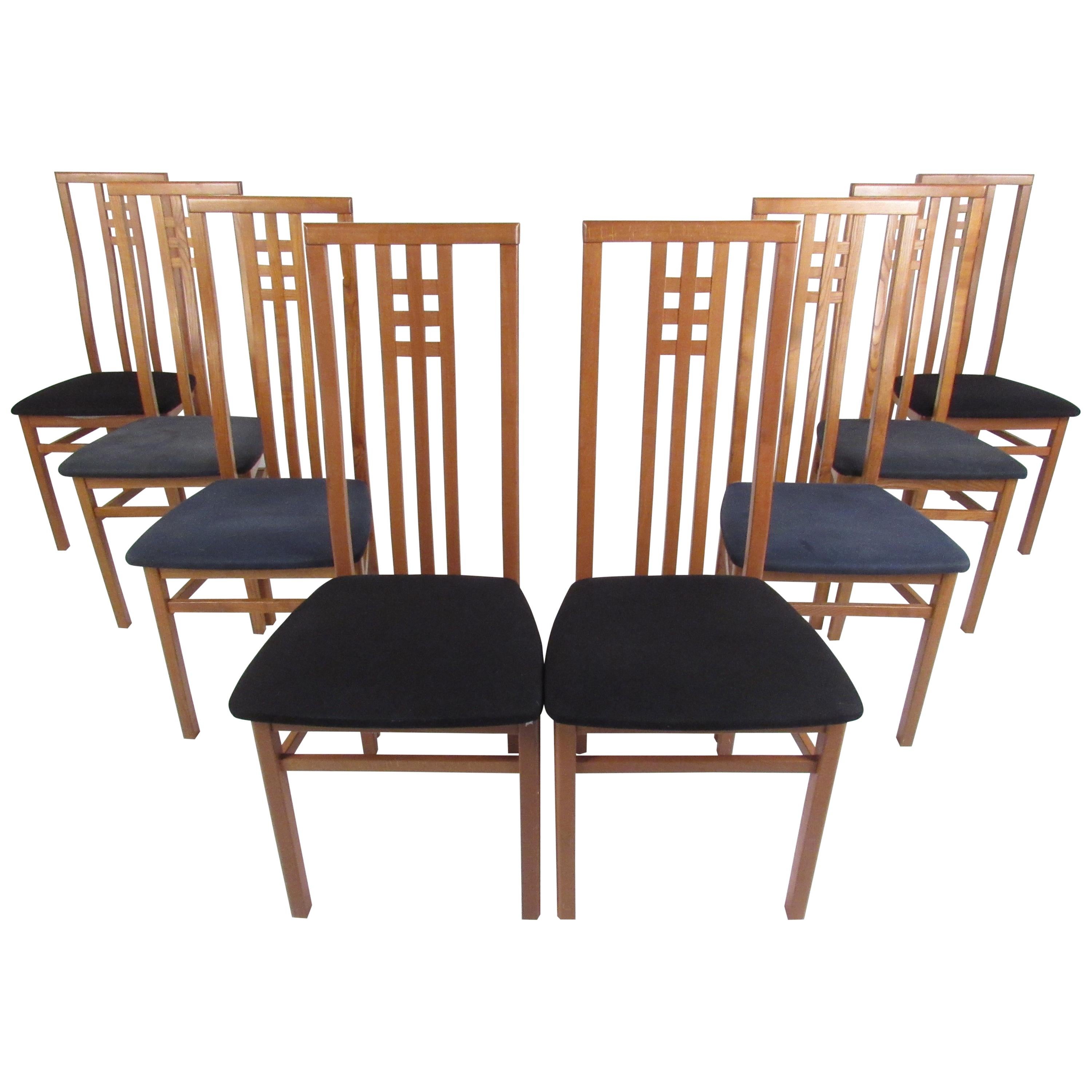Midcentury Set of Eight Italian High Back Dining Chairs