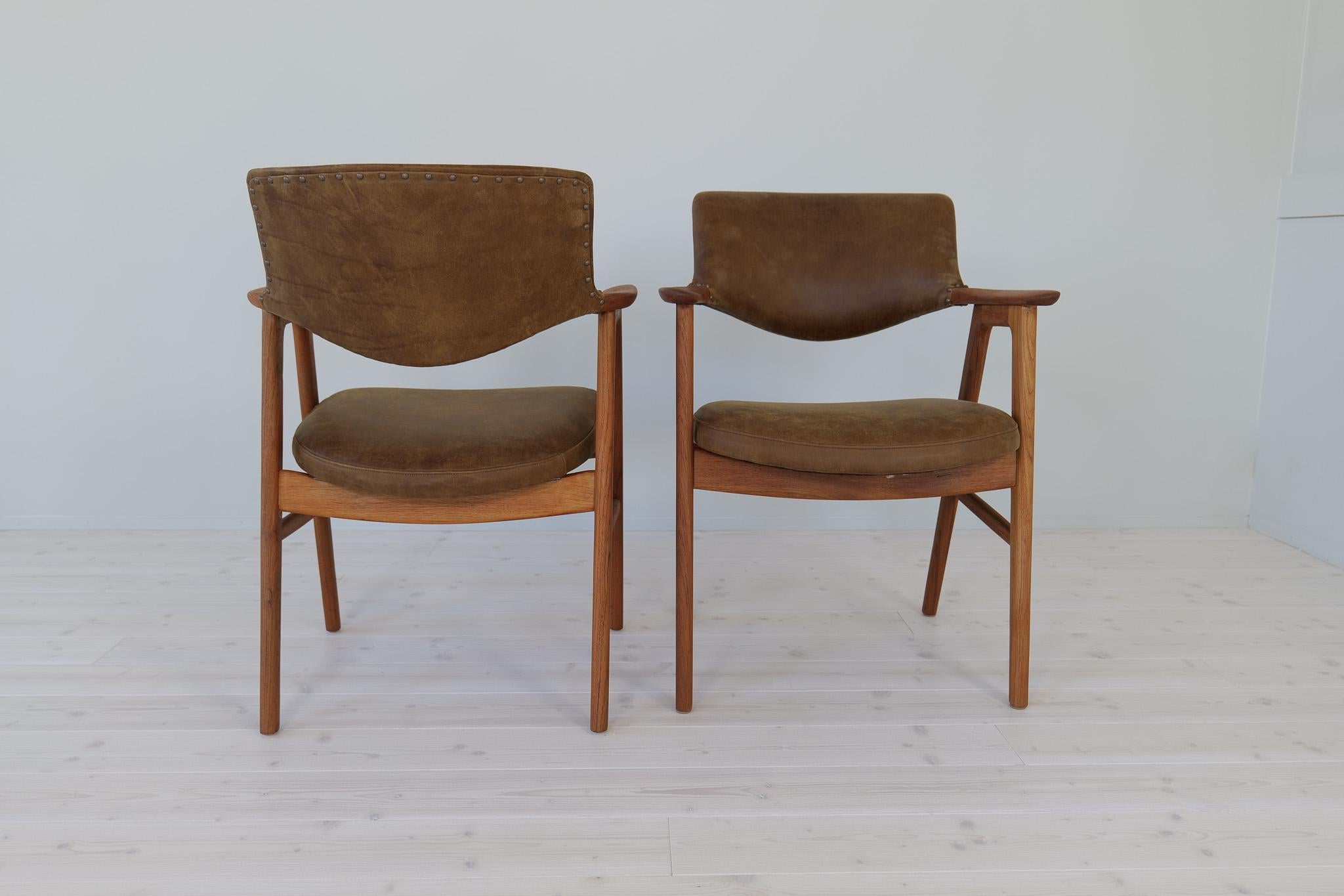 Midcentury Modern Erik Kirkegaard Danish Teak and Leather Desk Chairs, 1960s For Sale 5