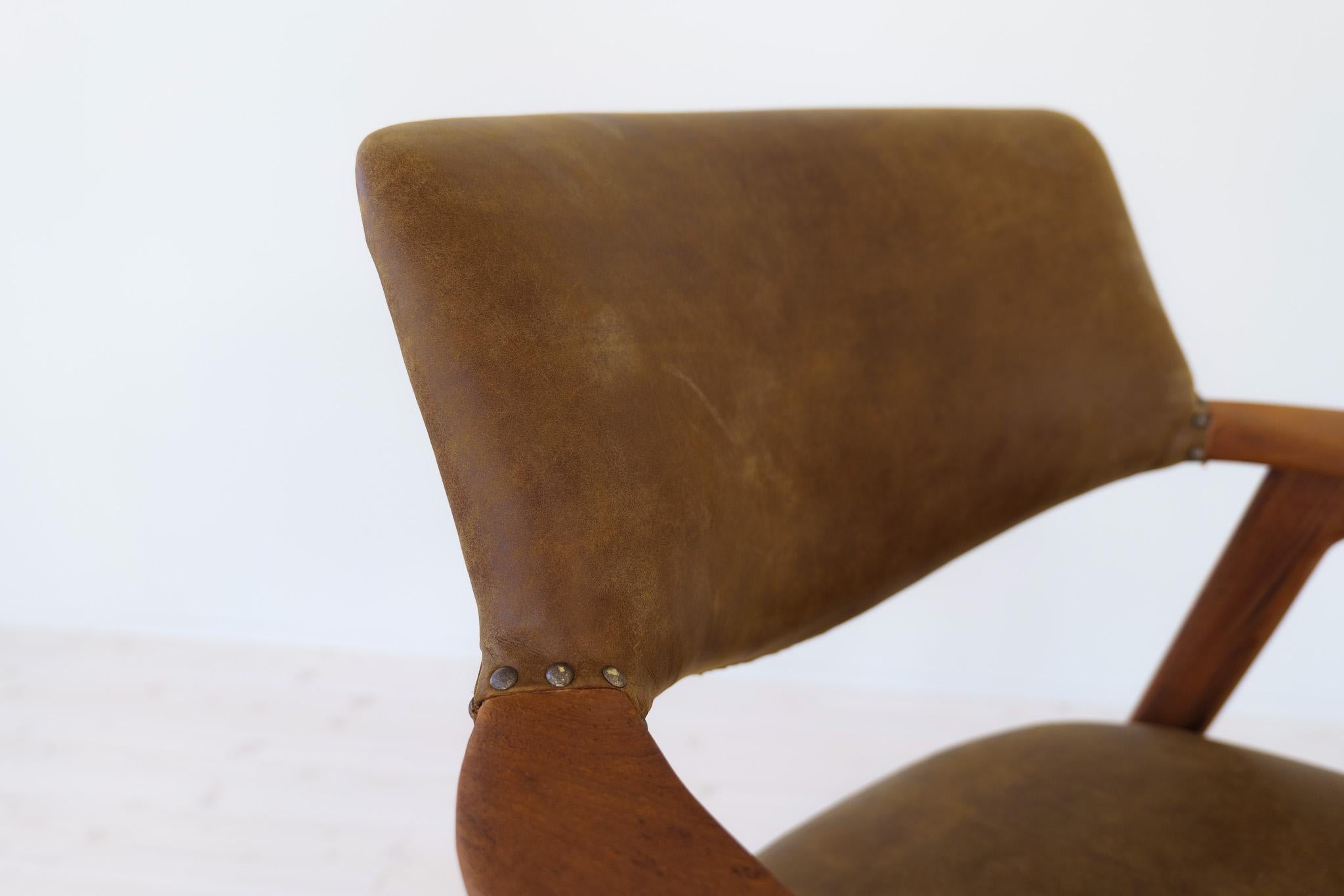 Midcentury Modern Erik Kirkegaard Danish Teak and Leather Desk Chairs, 1960s For Sale 9