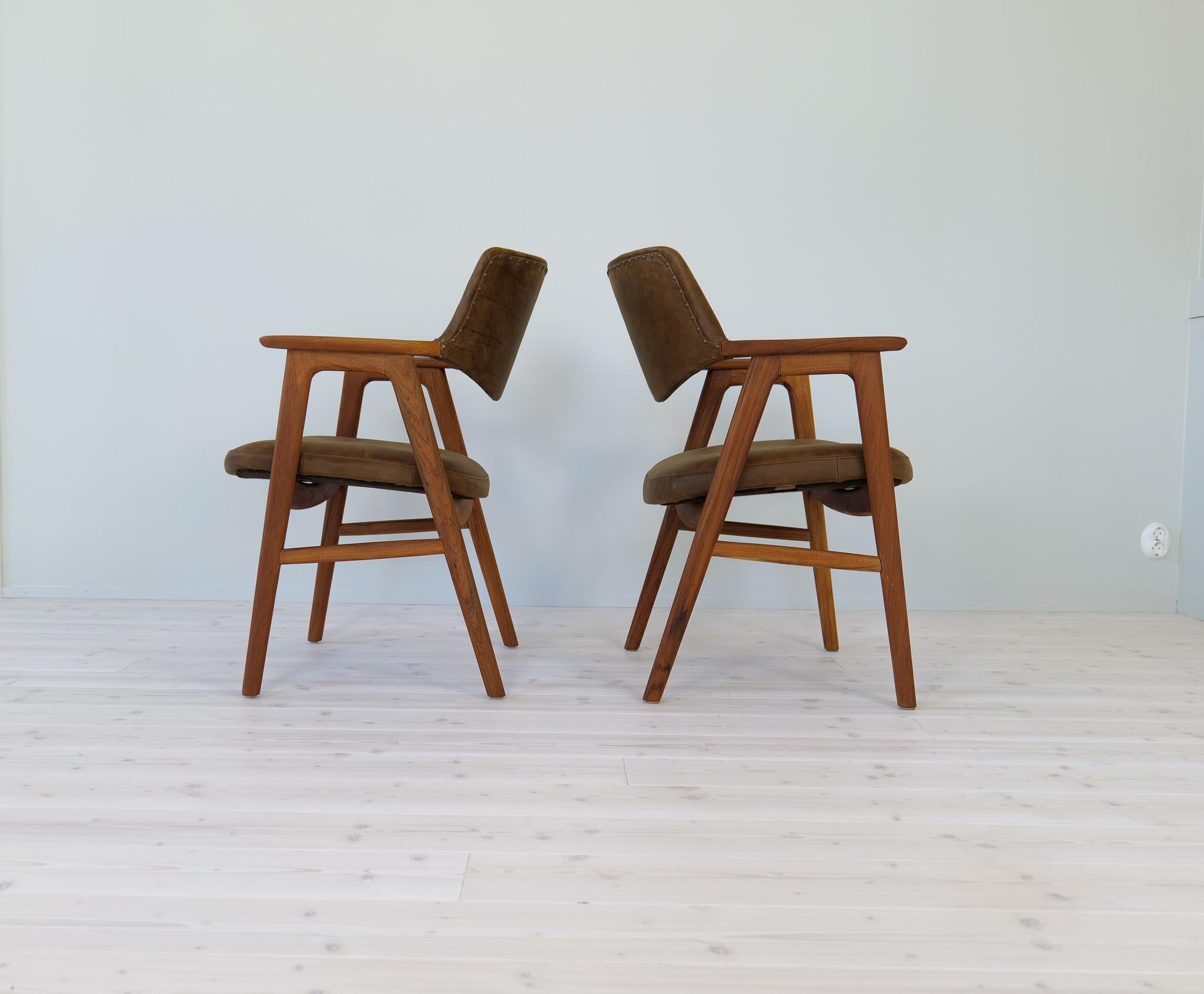 Mid-Century Modern Midcentury Modern Erik Kirkegaard Danish Teak and Leather Desk Chairs, 1960s For Sale