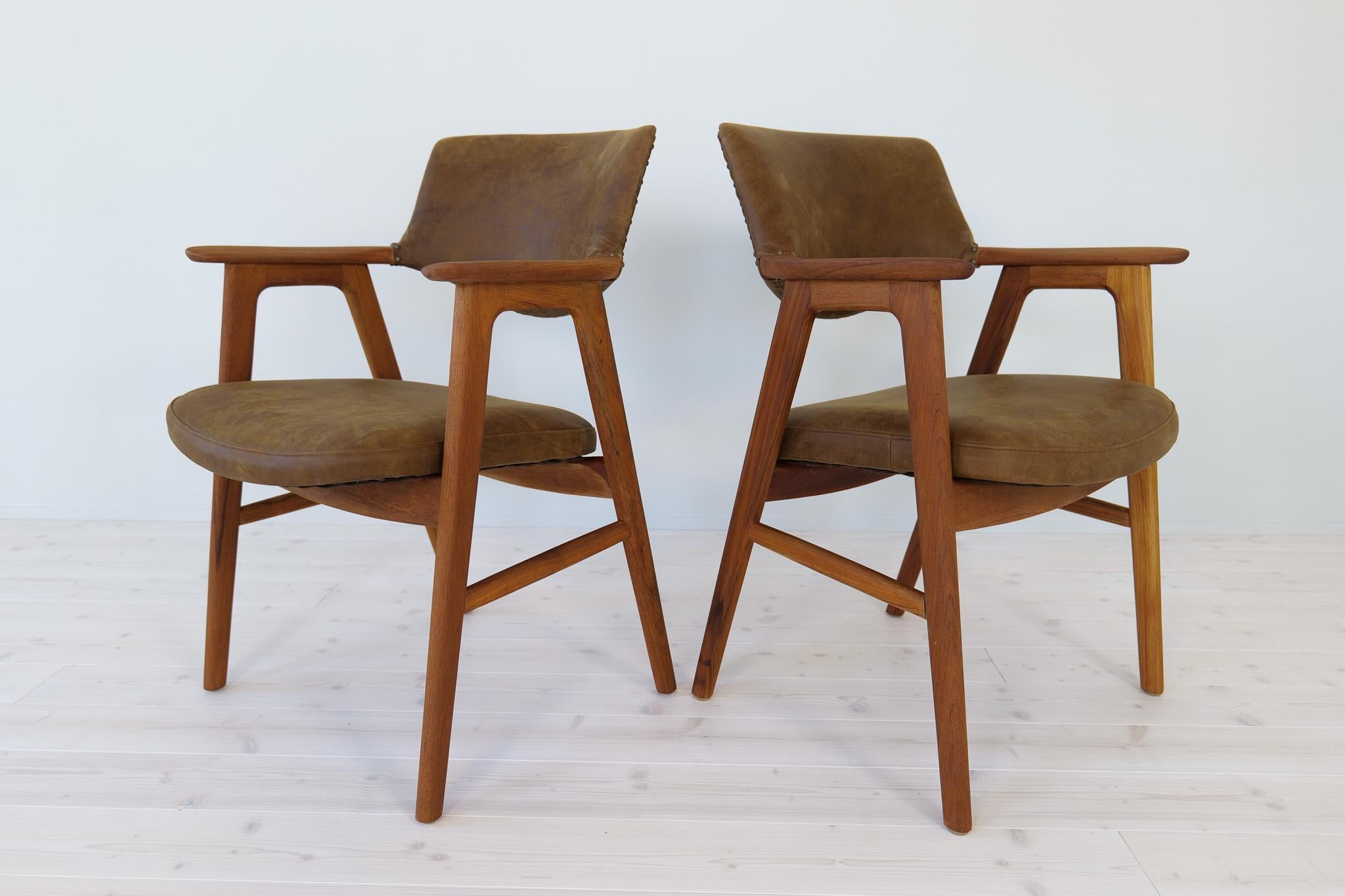 Mid-20th Century Midcentury Modern Erik Kirkegaard Danish Teak and Leather Desk Chairs, 1960s For Sale