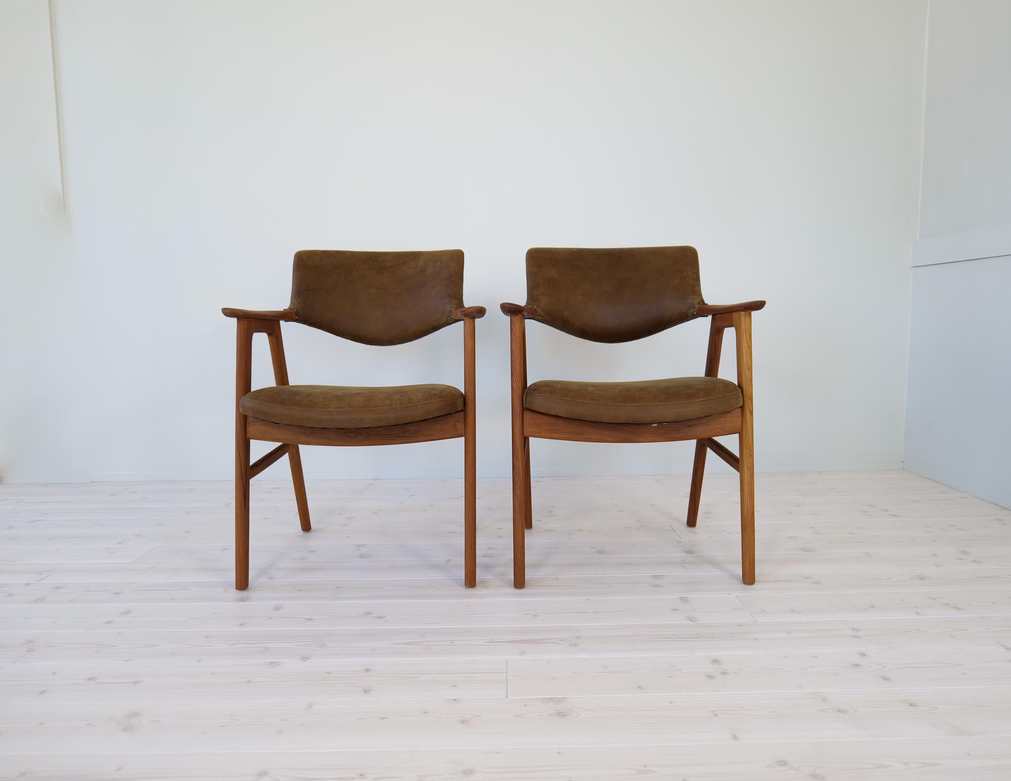 Midcentury Modern Erik Kirkegaard Danish Teak and Leather Desk Chairs, 1960s For Sale 1