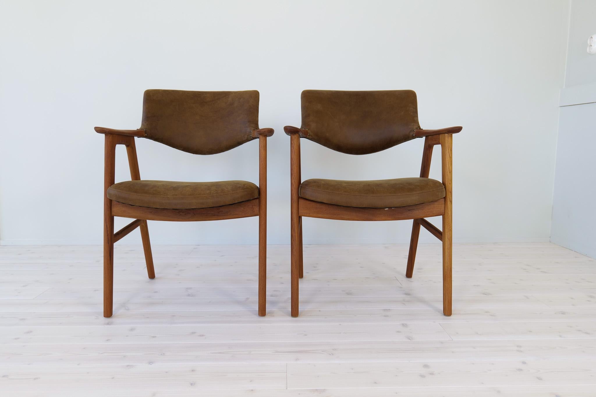 Midcentury Modern Erik Kirkegaard Danish Teak and Leather Desk Chairs, 1960s For Sale 2
