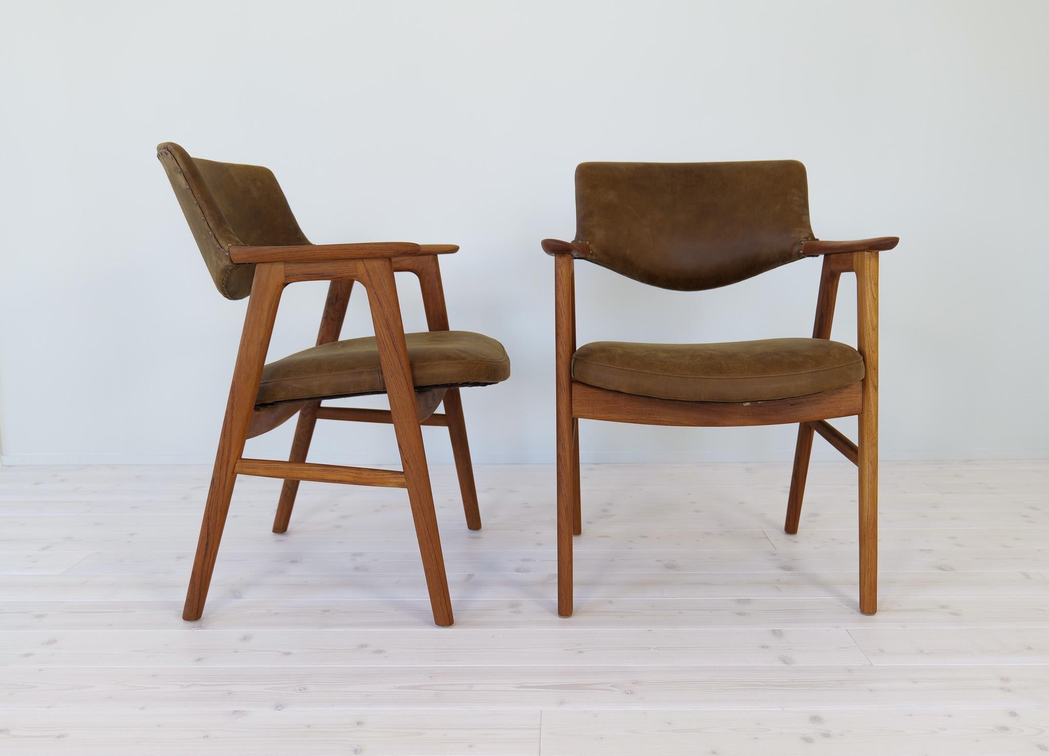 Midcentury Modern Erik Kirkegaard Danish Teak and Leather Desk Chairs, 1960s For Sale 3