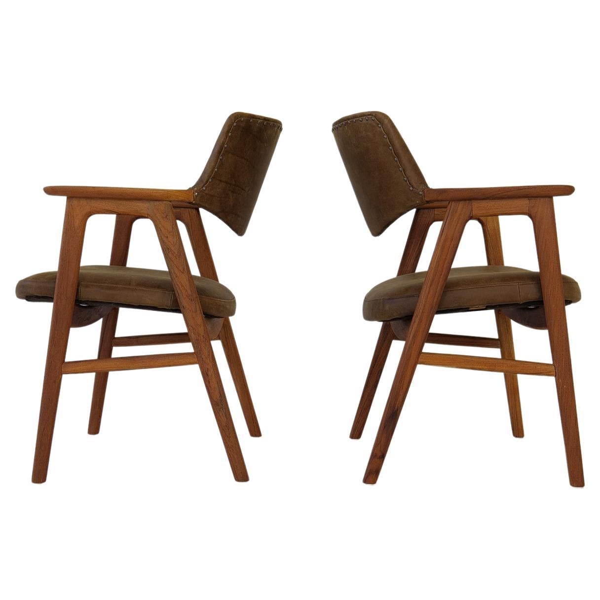 Midcentury Modern Erik Kirkegaard Danish Teak and Leather Desk Chairs, 1960s For Sale