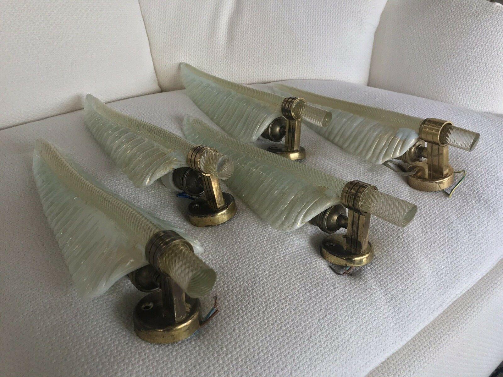 Brass Midcentury Set of Five Sconces 24-Karat Gold by Barovier & Toso, Murano, 1950s