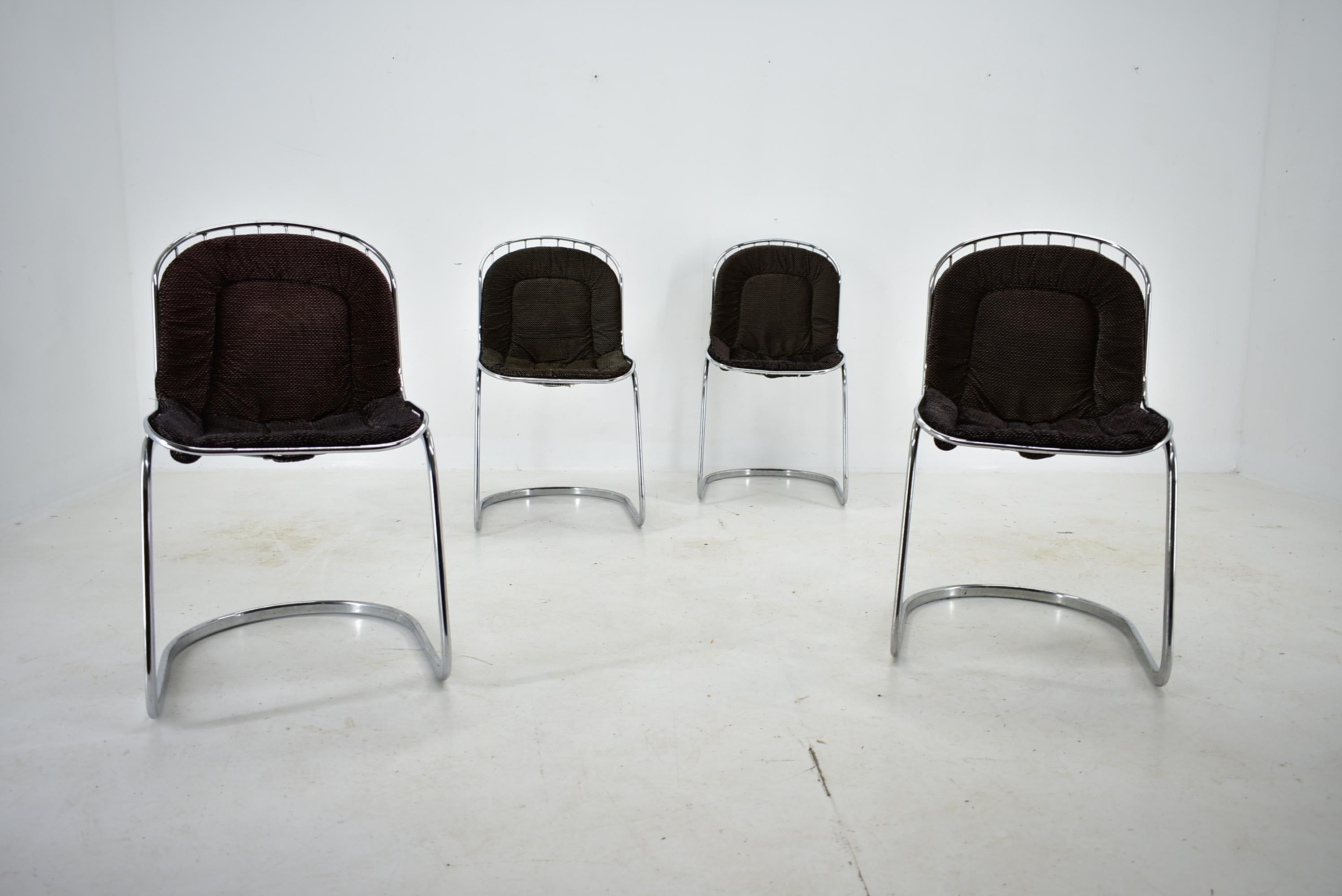 Midcentury Set of Four Chrome Dining Chairs by Gastone Rinaldi, Italy, 1970s For Sale 3
