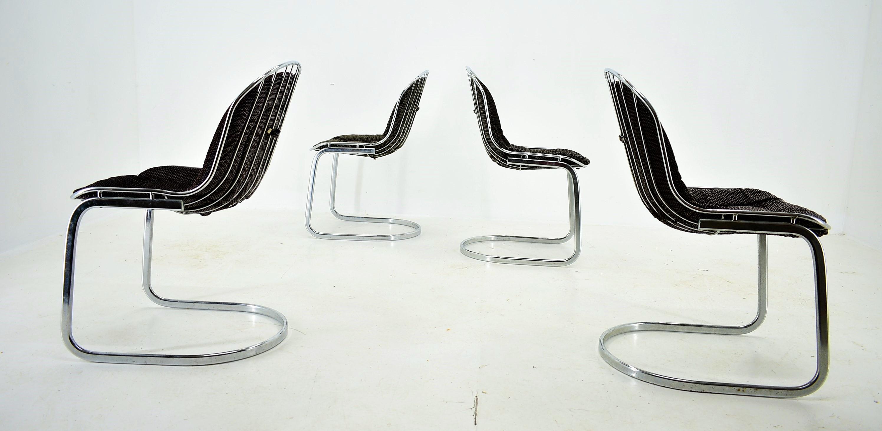 Midcentury Set of Four Chrome Dining Chairs by Gastone Rinaldi, Italy, 1970s For Sale 4