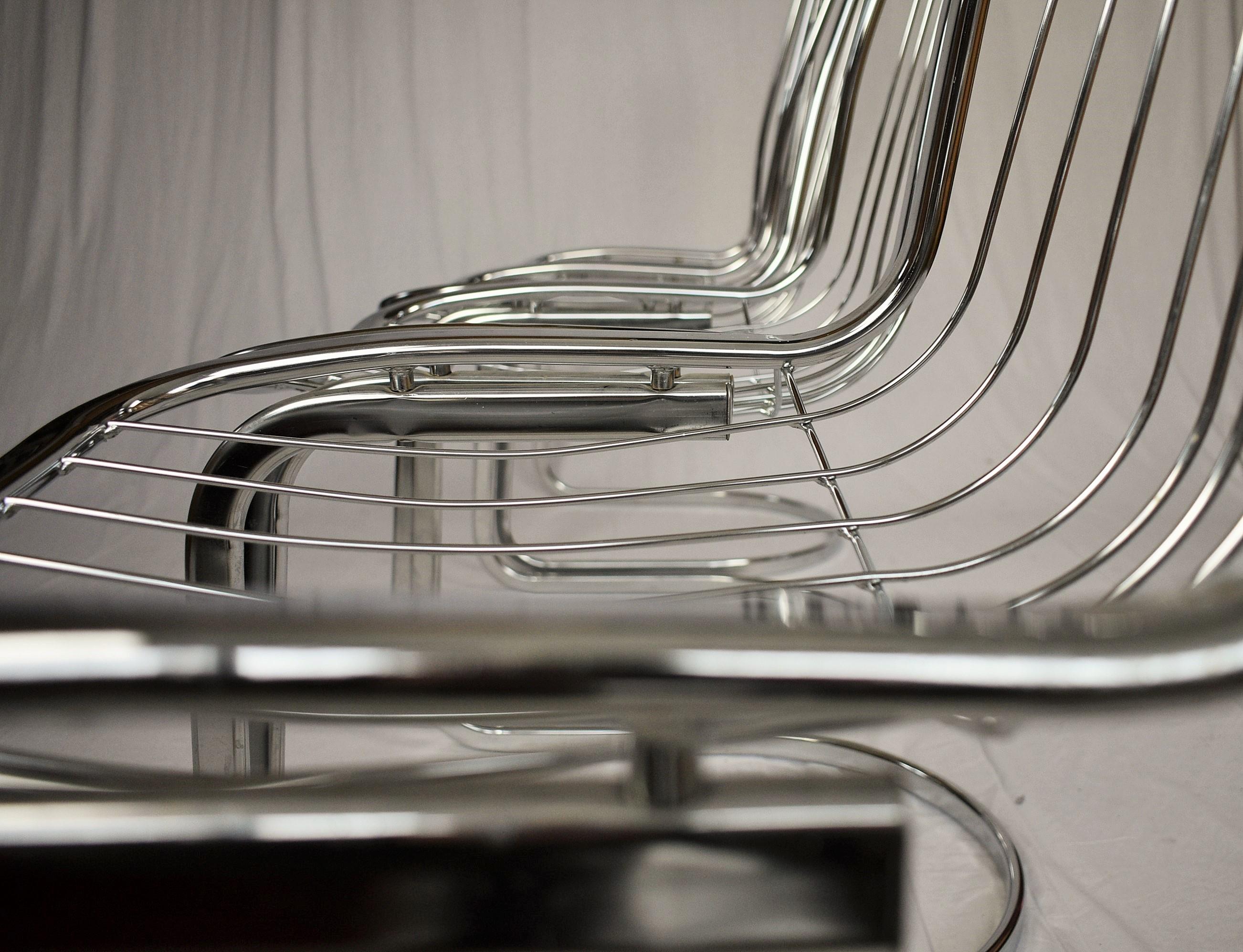 Italian Midcentury Set of Four Chrome Dining Chairs by Gastone Rinaldi, Italy, 1970s