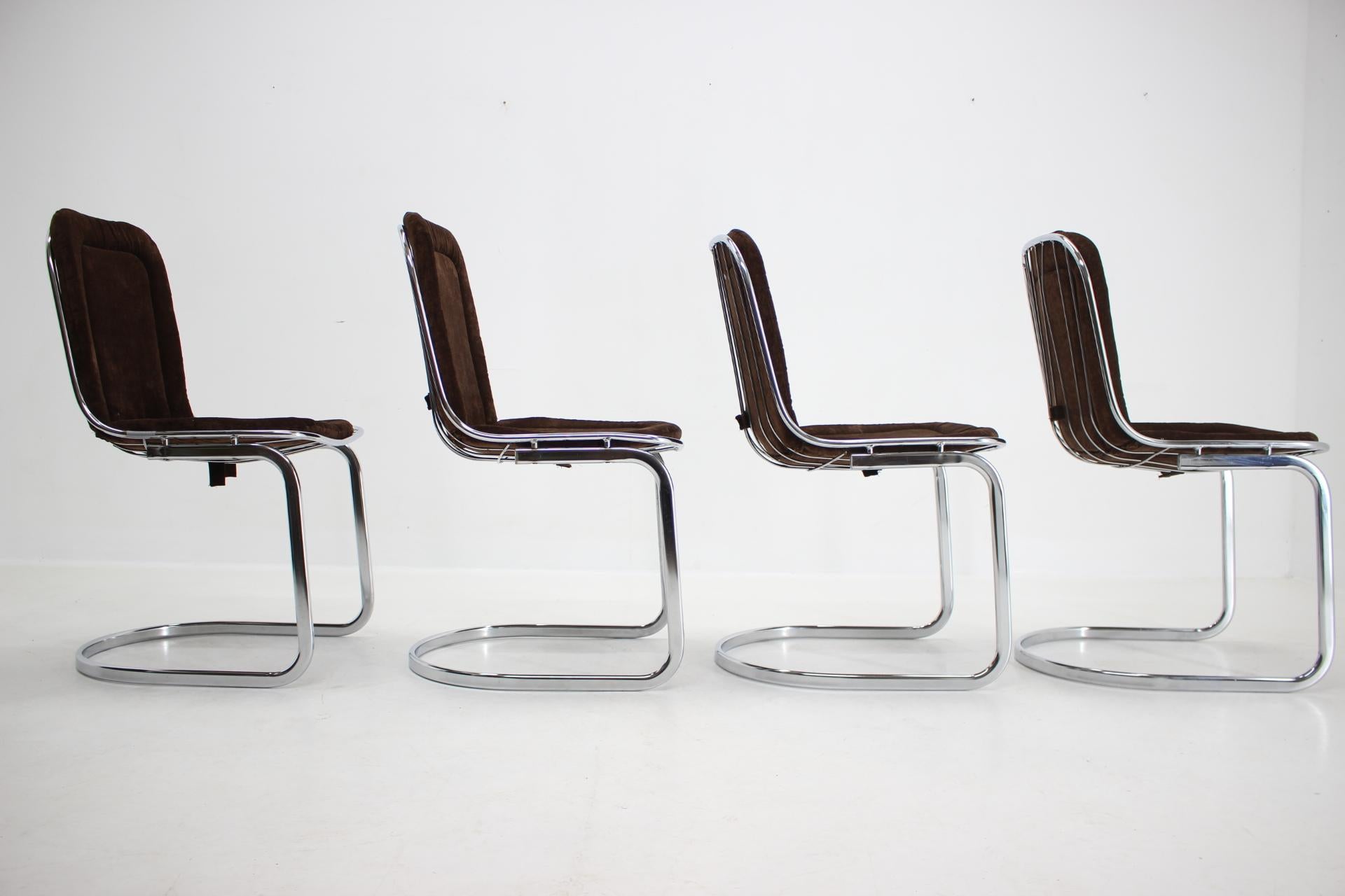 Italian Midcentury Set of Four Chrome Dining Chairs by Gastone Rinaldi, Italy, 1970s