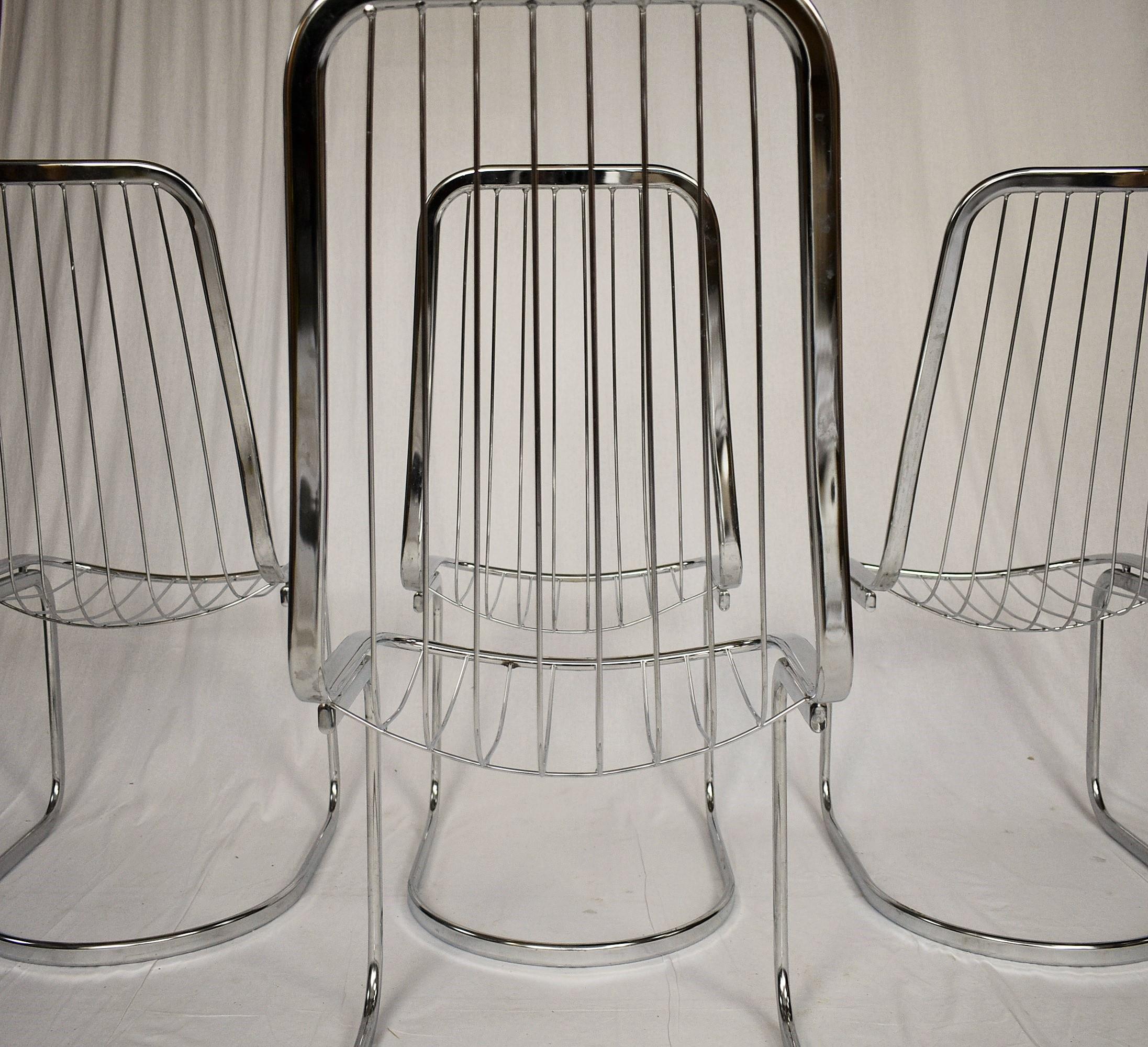 Late 20th Century Midcentury Set of Four Chrome Dining Chairs by Gastone Rinaldi, Italy, 1970s