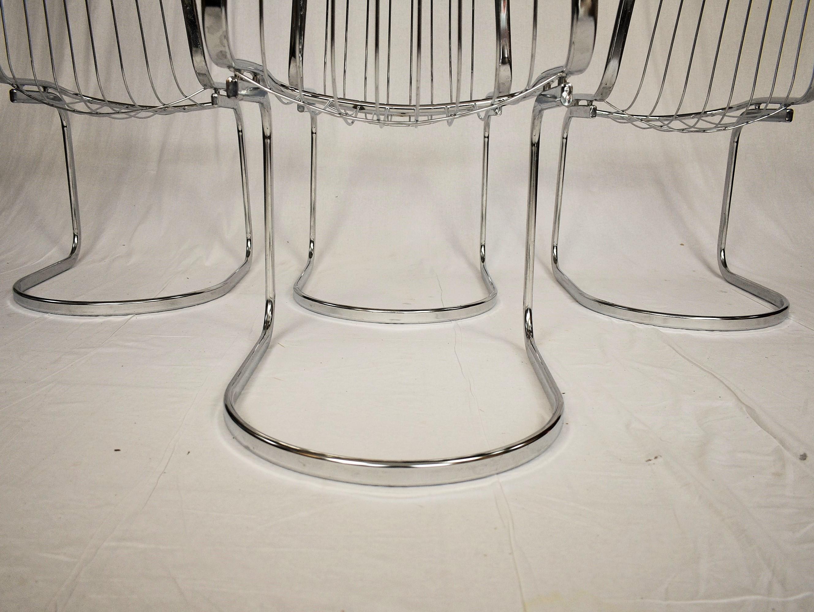 Steel Midcentury Set of Four Chrome Dining Chairs by Gastone Rinaldi, Italy, 1970s