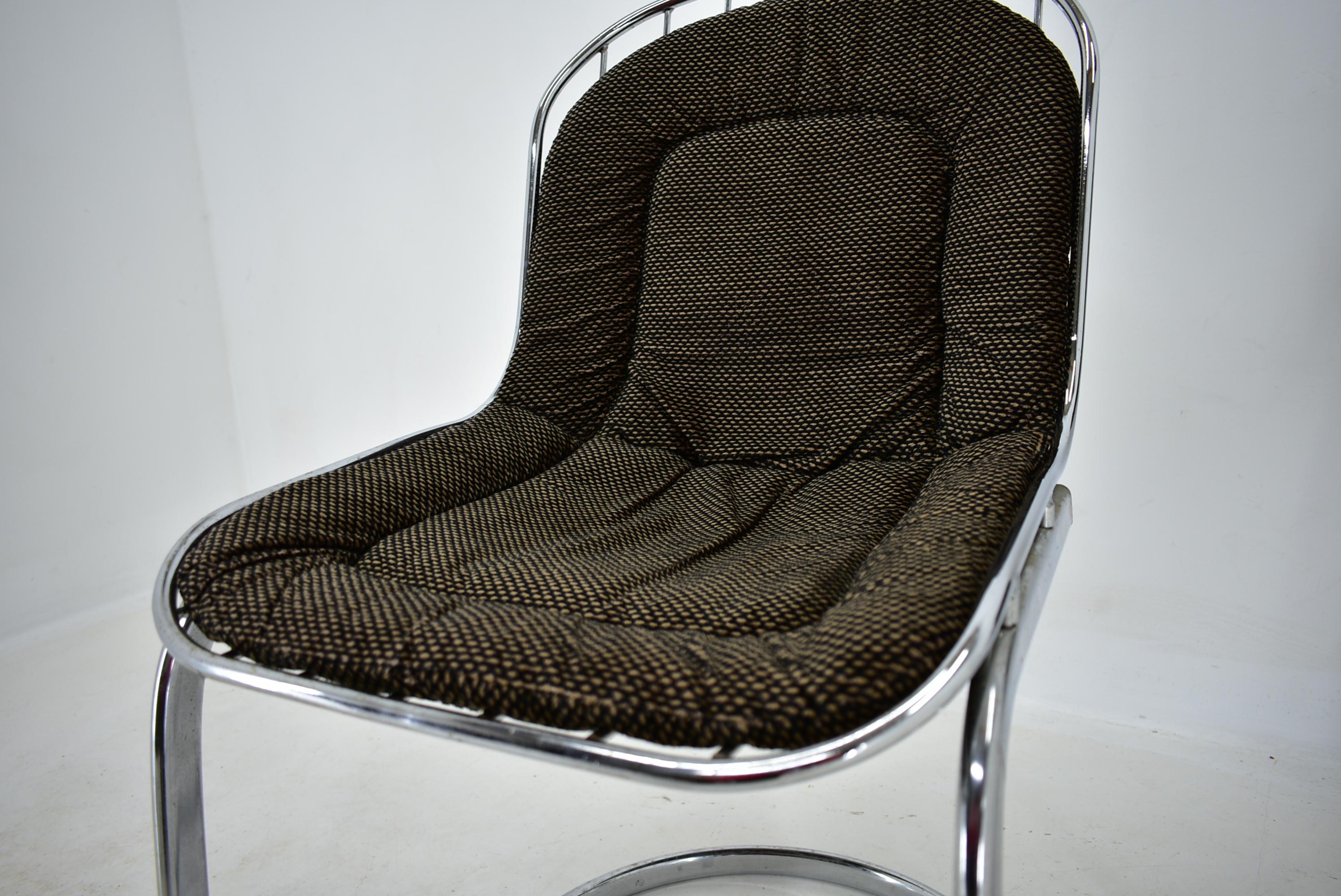 Fabric Midcentury Set of Four Chrome Dining Chairs by Gastone Rinaldi, Italy, 1970s For Sale