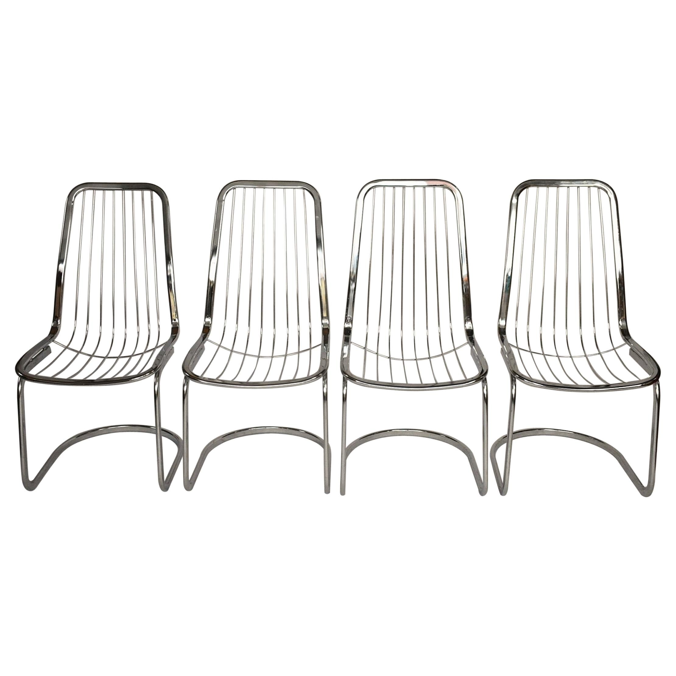 Midcentury Set of Four Chrome Dining Chairs by Gastone Rinaldi, Italy, 1970s