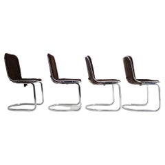 Midcentury Set of Four Chrome Dining Chairs by Gastone Rinaldi, Italy, 1970s