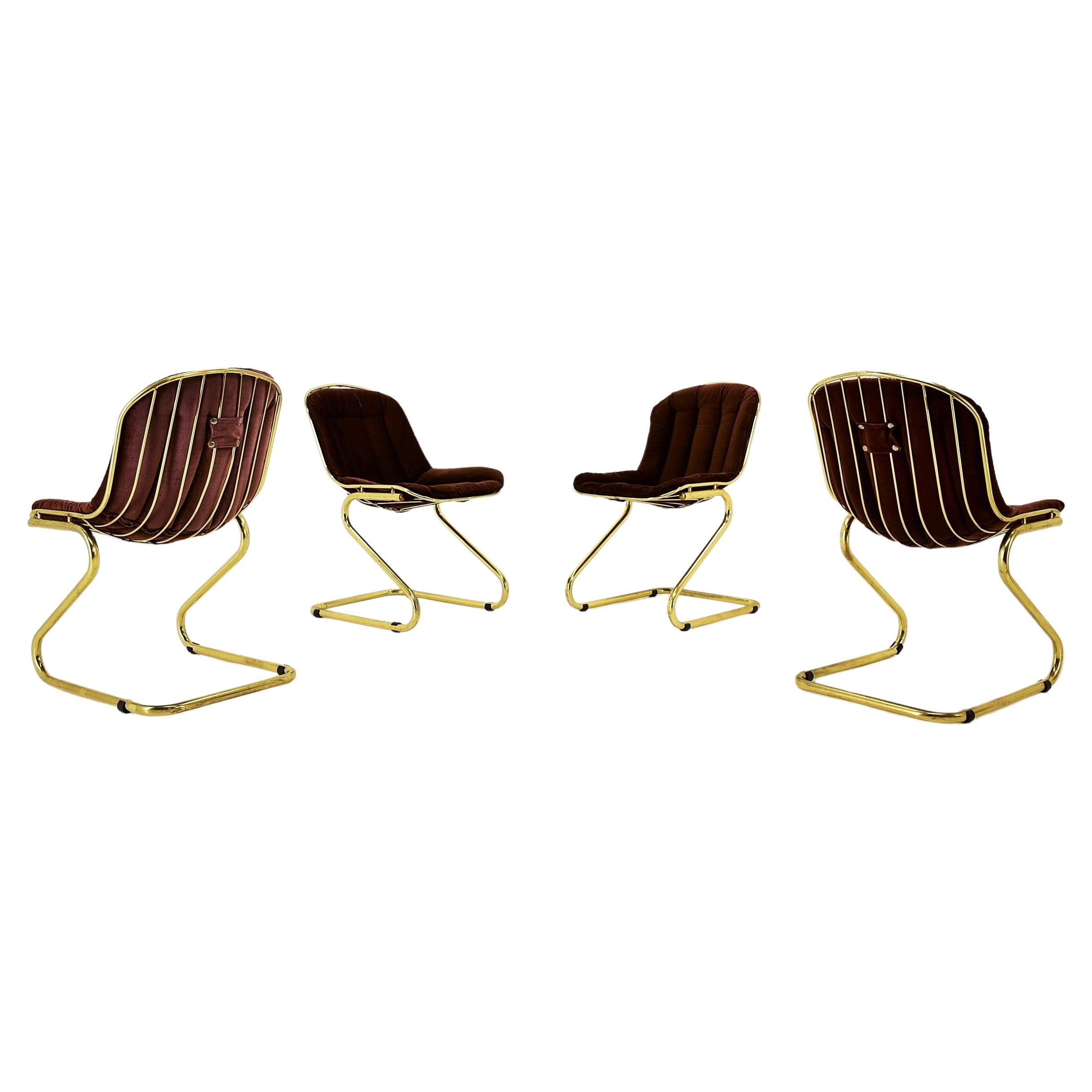 Midcentury Set of Four Dining Chairs by Gastone Rinaldi, Italy, 1970s