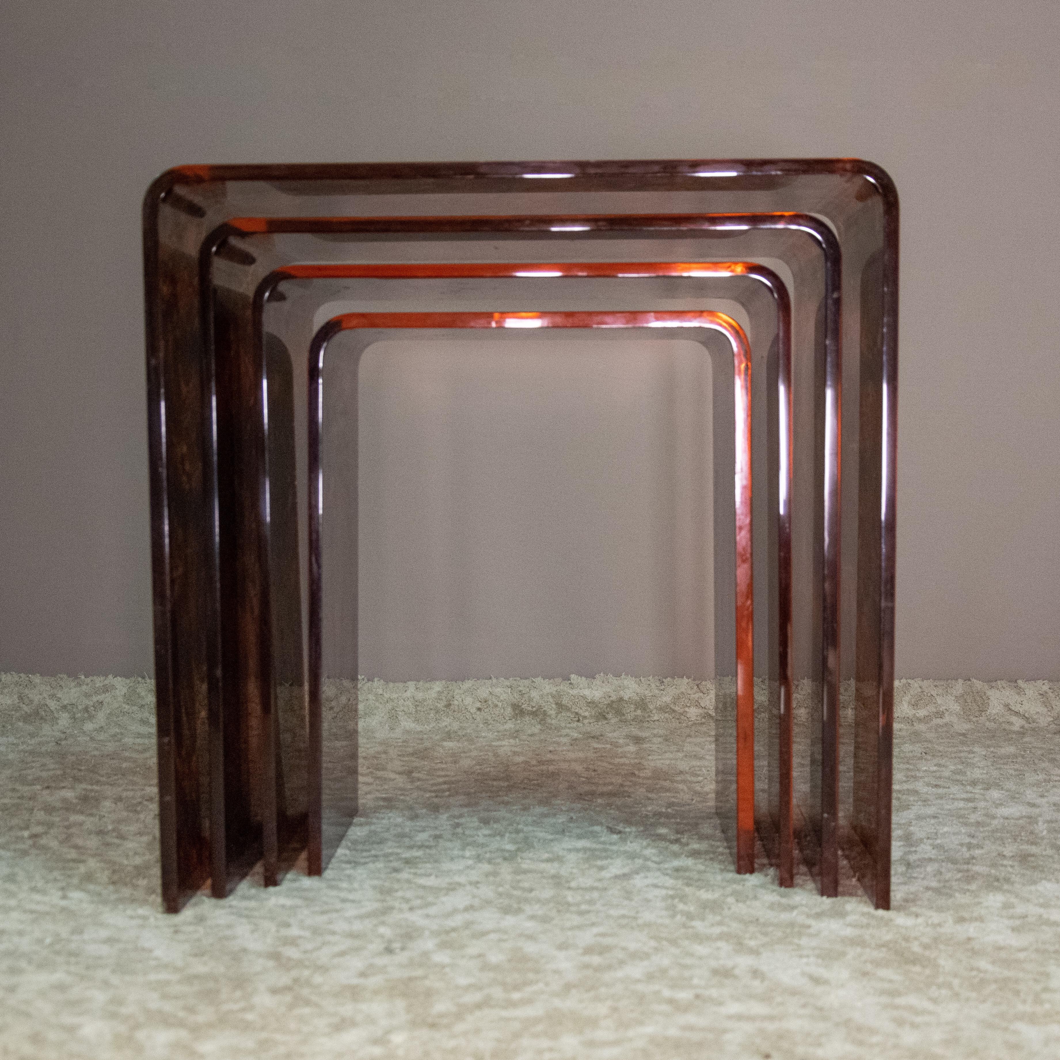 Plexiglass Modern Italian Willy Rizzo Style Nesting Tables 