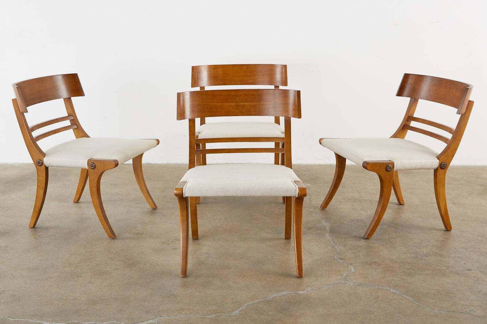 Hand-Crafted Midcentury Set of Four Neoclassical Style Klismos Chairs