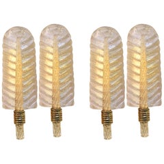 Midcentury Set of Four Sconces 24-Karat Gold by Barovier & Toso, Murano, 1980s