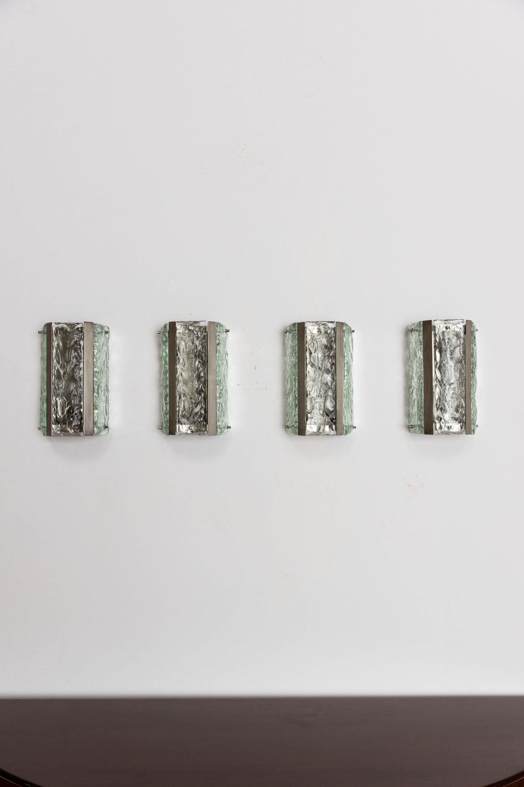 Italian Midcentury set of four wall lights attributed to Fontana Arte, Italy 1960 For Sale