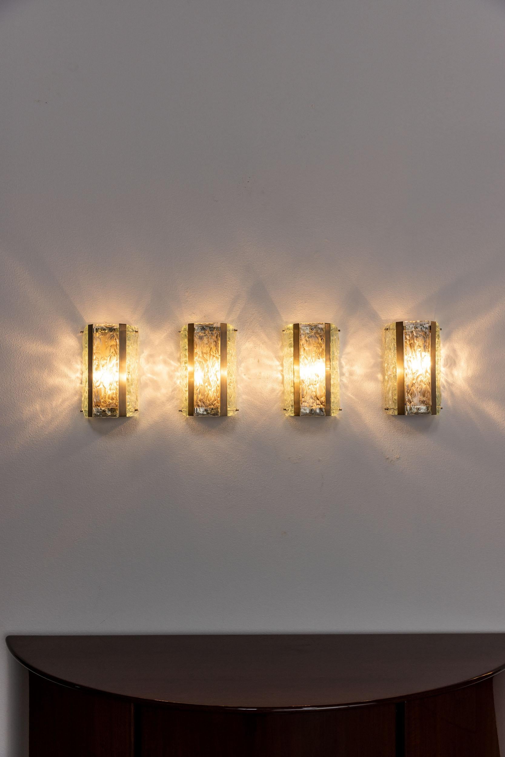 Glass Midcentury set of four wall lights attributed to Fontana Arte, Italy 1960 For Sale