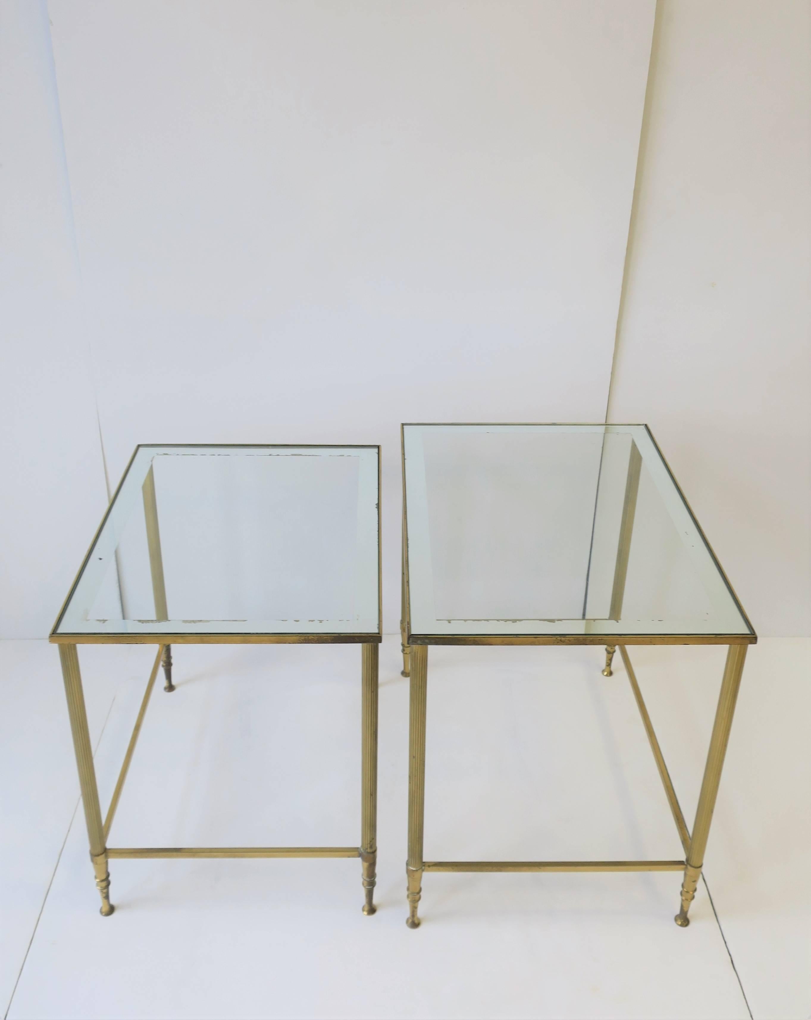 Italian Brass Glass Nesting End Tables Directoire Maison Jansen Style