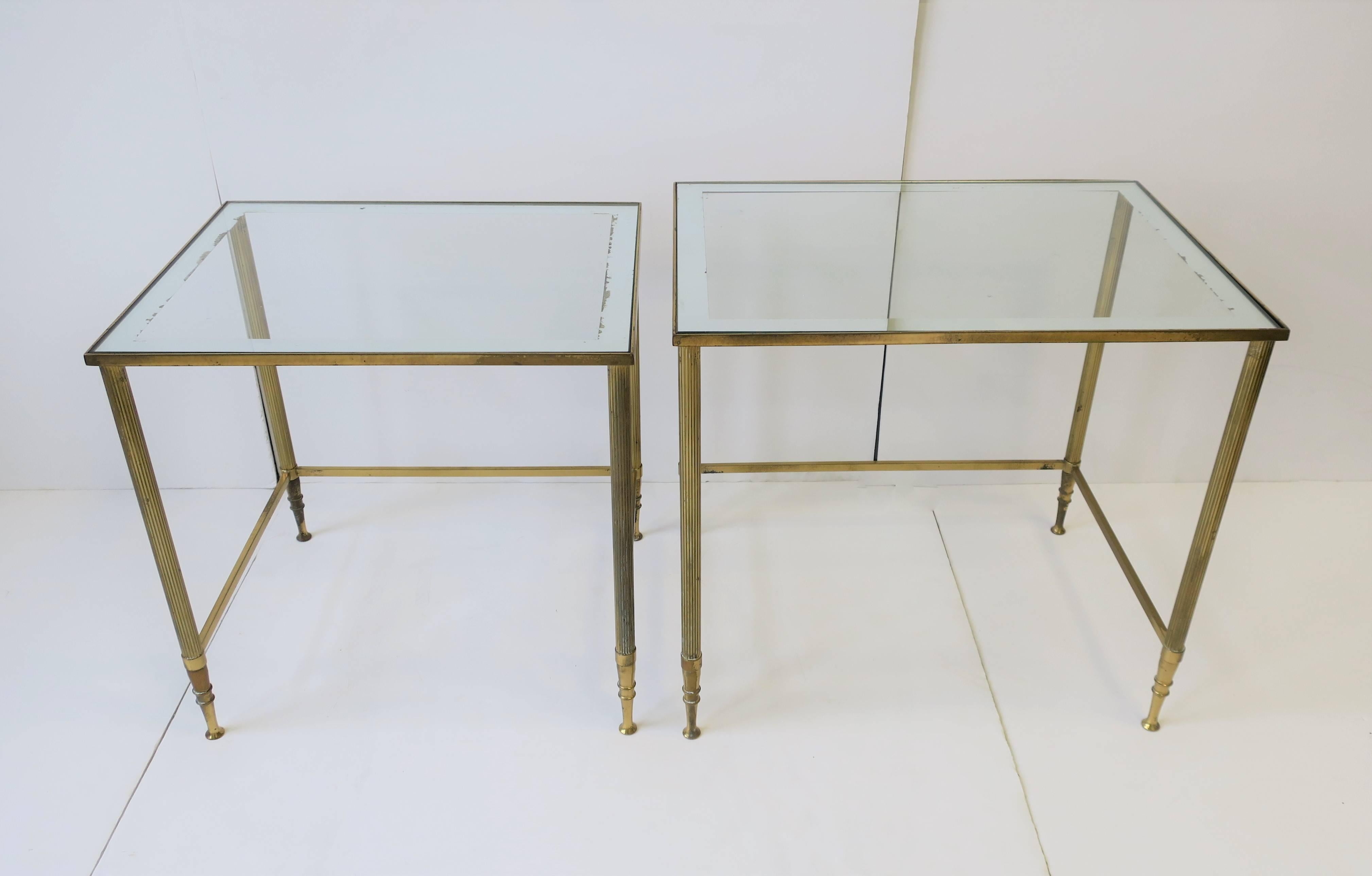 Mid-20th Century Italian Brass Glass Nesting End Tables Directoire Maison Jansen Style, Set For Sale