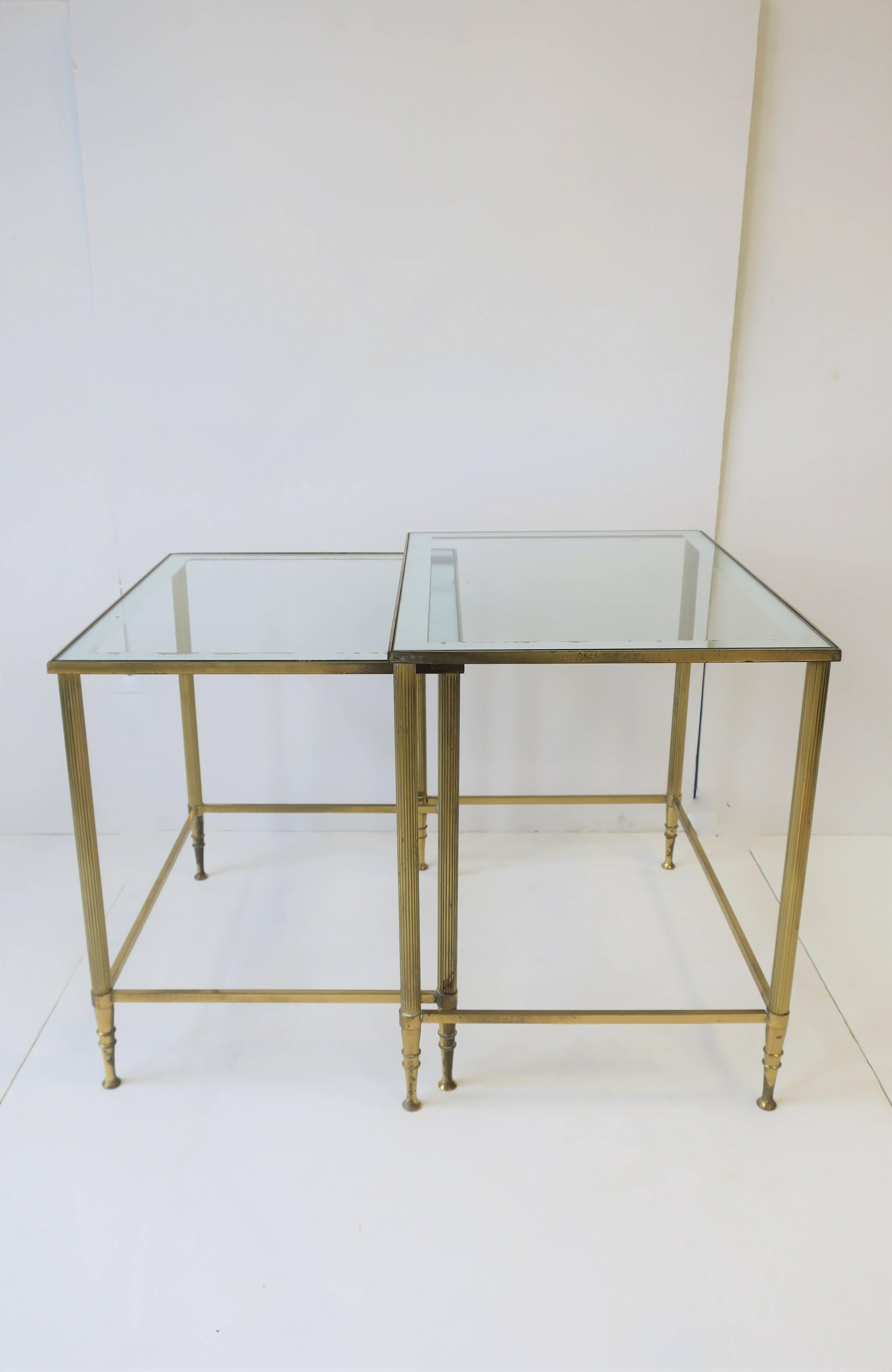 Italian Brass Glass Nesting End Tables Directoire Maison Jansen Style, Set For Sale 1