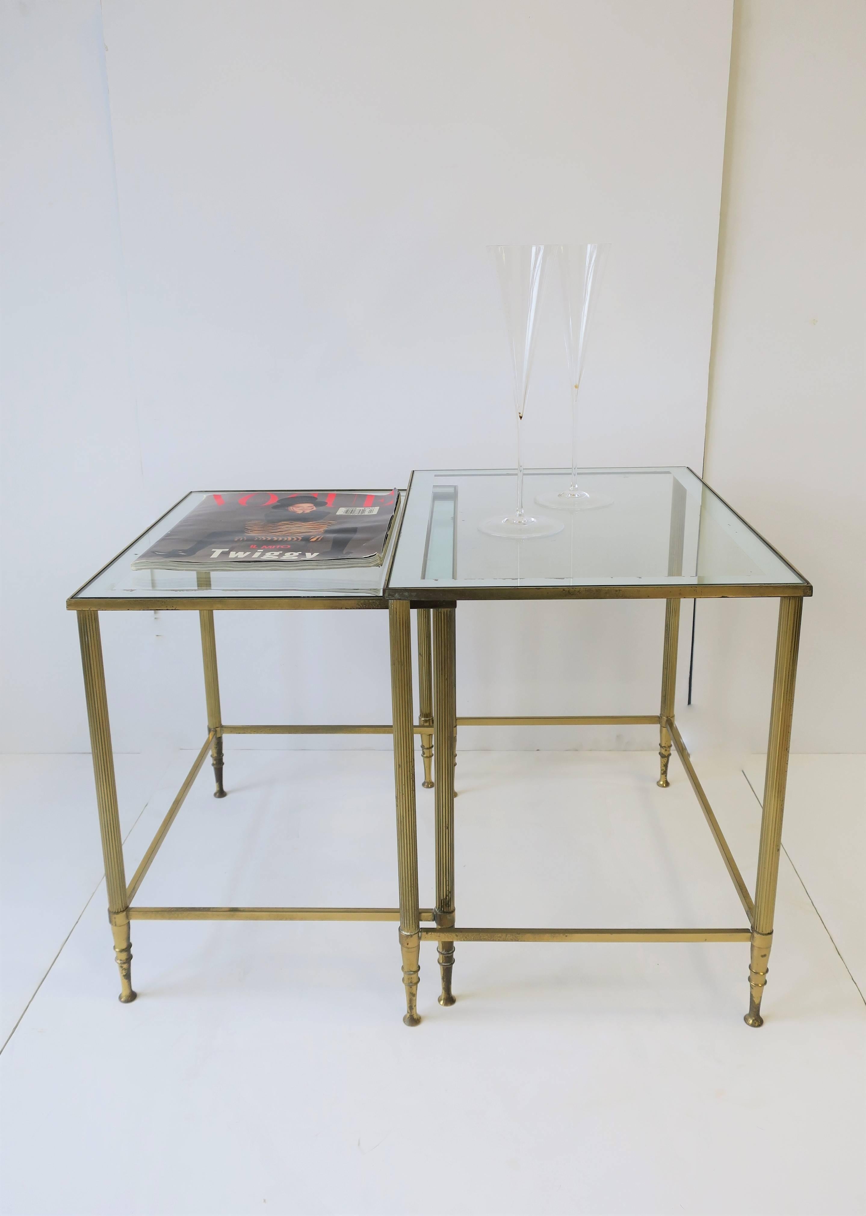 Italian Brass Glass Nesting End Tables Directoire Maison Jansen Style, Set For Sale 2