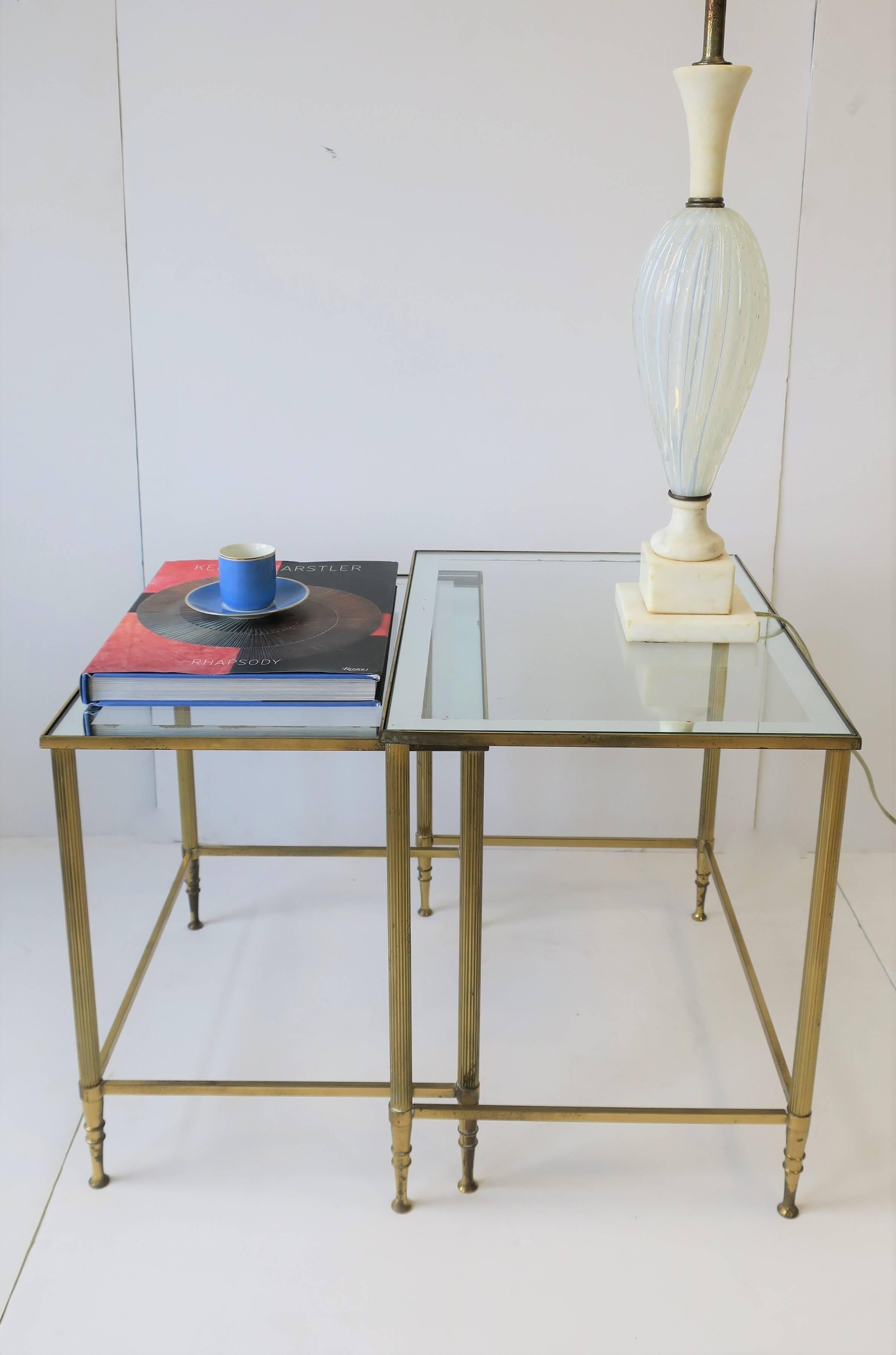 Italian Brass Glass Nesting End Tables Directoire Maison Jansen Style, Set For Sale 3