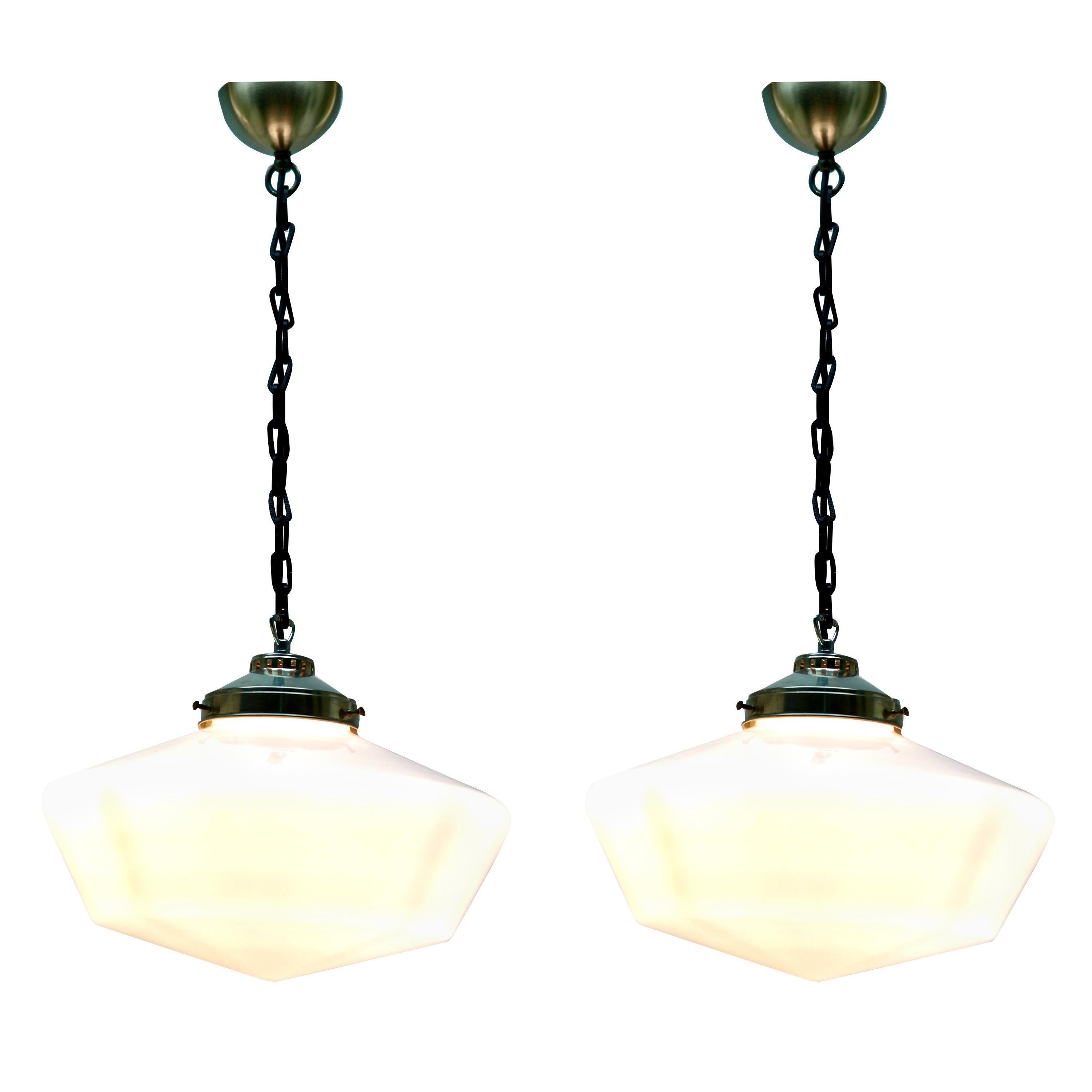 Midcentury Set of Pendant Lights, with Optical Opaline Shade
