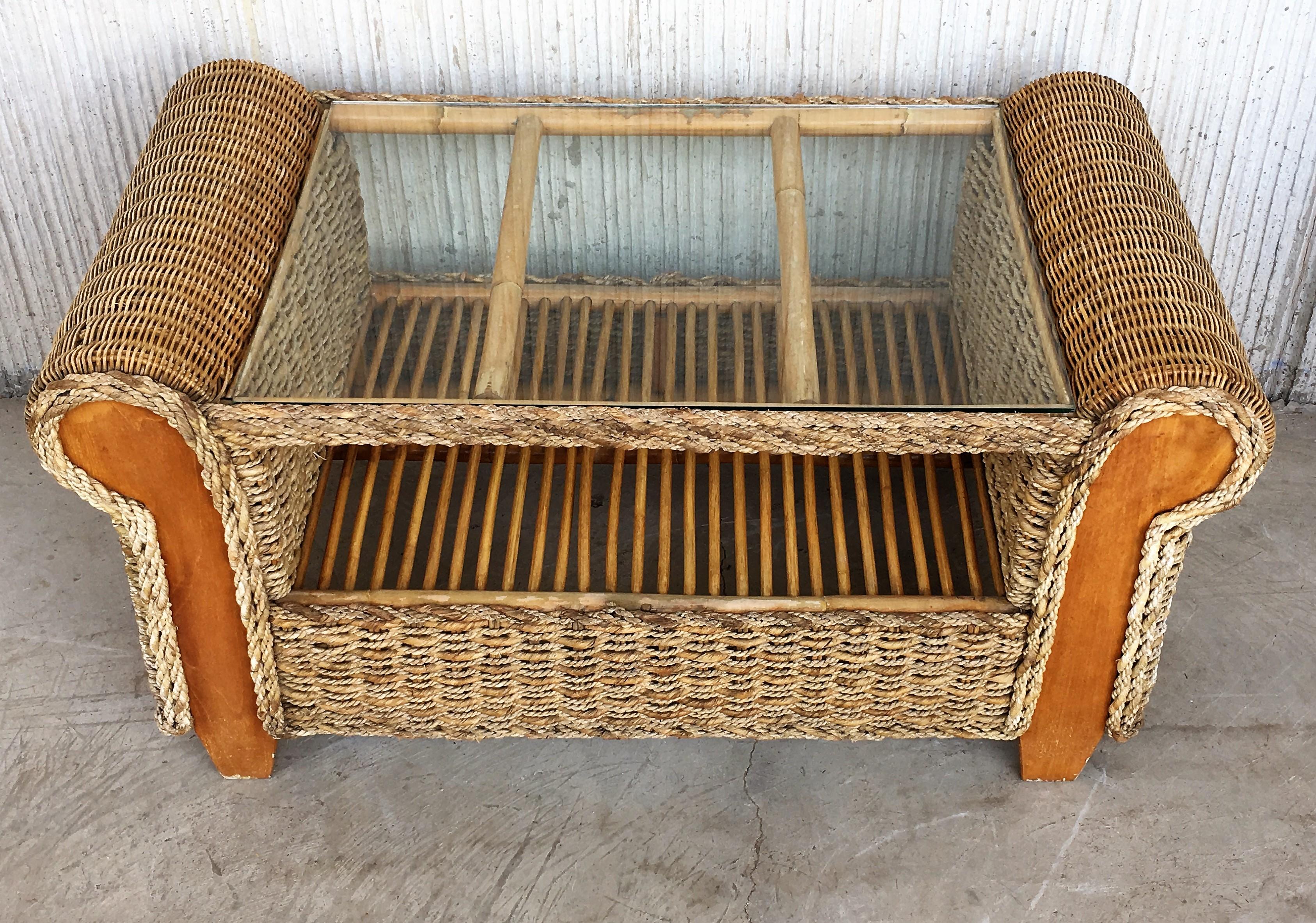 Midcentury Set of Rattan and Wood Big Lounge Armchairs   5