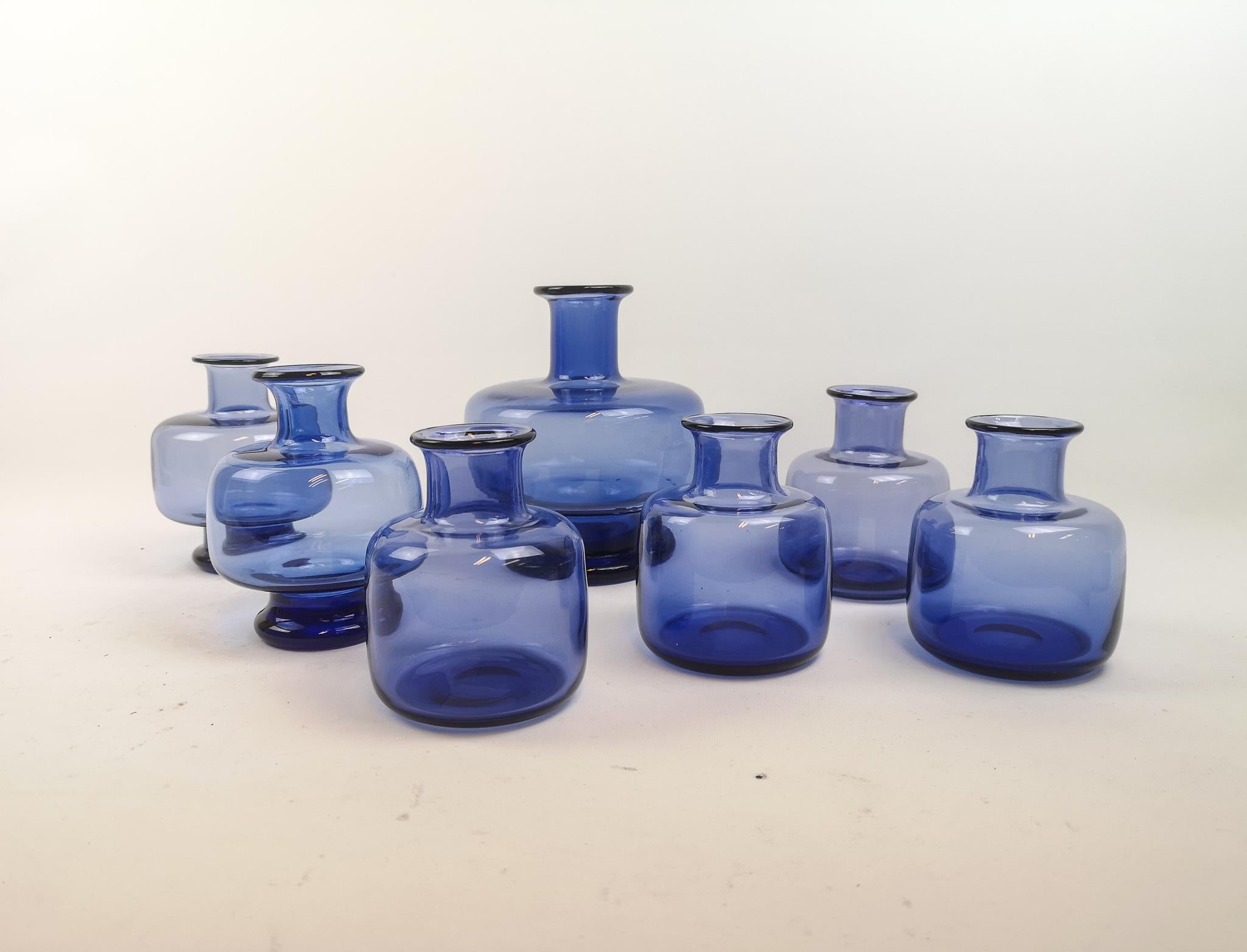 Mid-Century Modern Midcentury Set of Seven Vases by Per Lutken for Holmegaard, Denmark