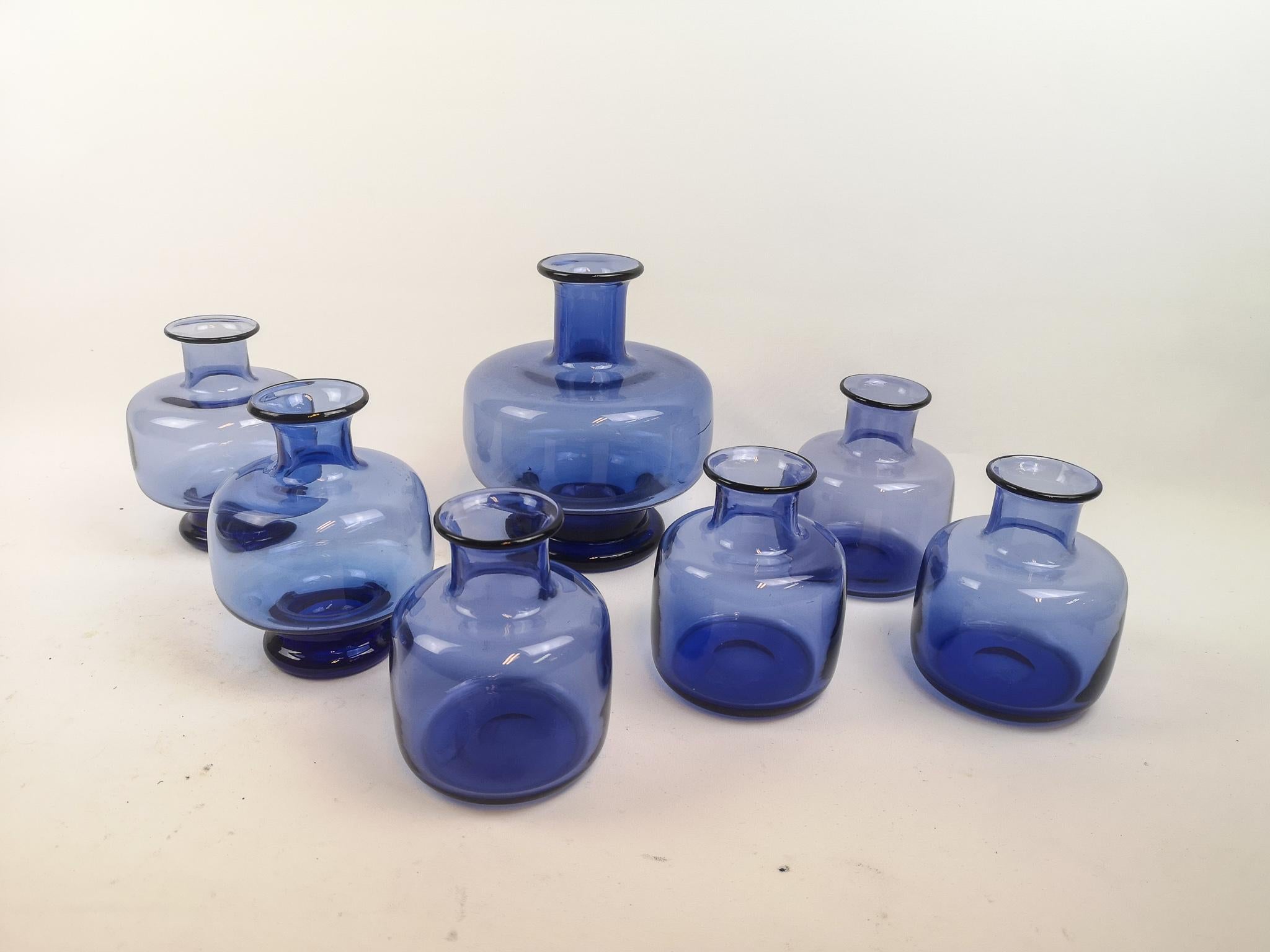Danish Midcentury Set of Seven Vases by Per Lutken for Holmegaard, Denmark
