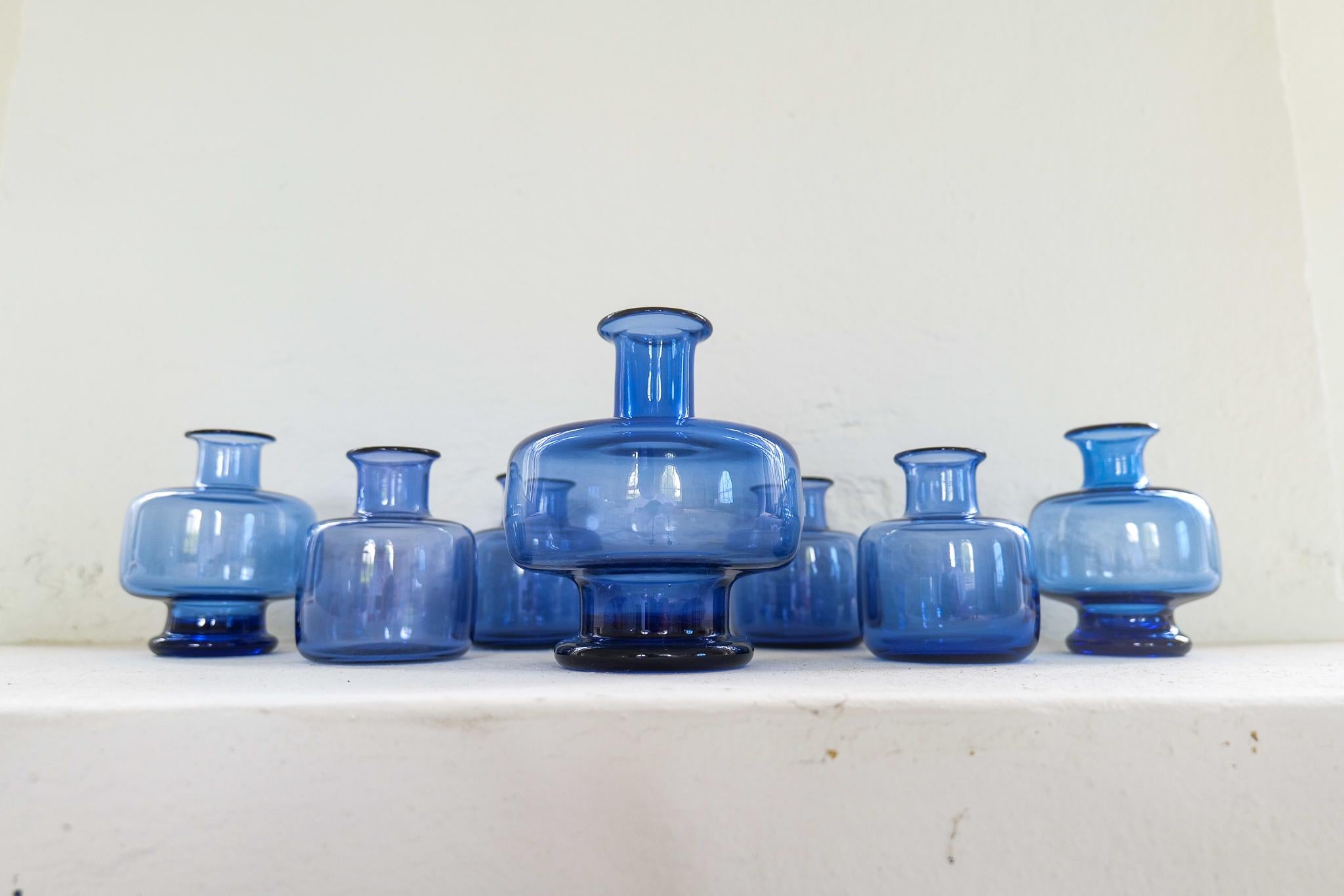 Mid-20th Century Midcentury Modern Set of Seven Vases by Per Lutken for Holmegaard, Denmark For Sale