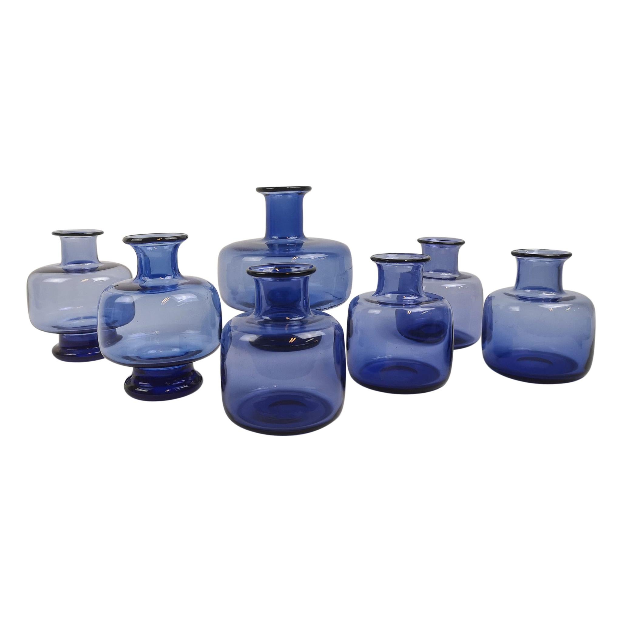 Midcentury Set of Seven Vases by Per Lutken for Holmegaard, Denmark