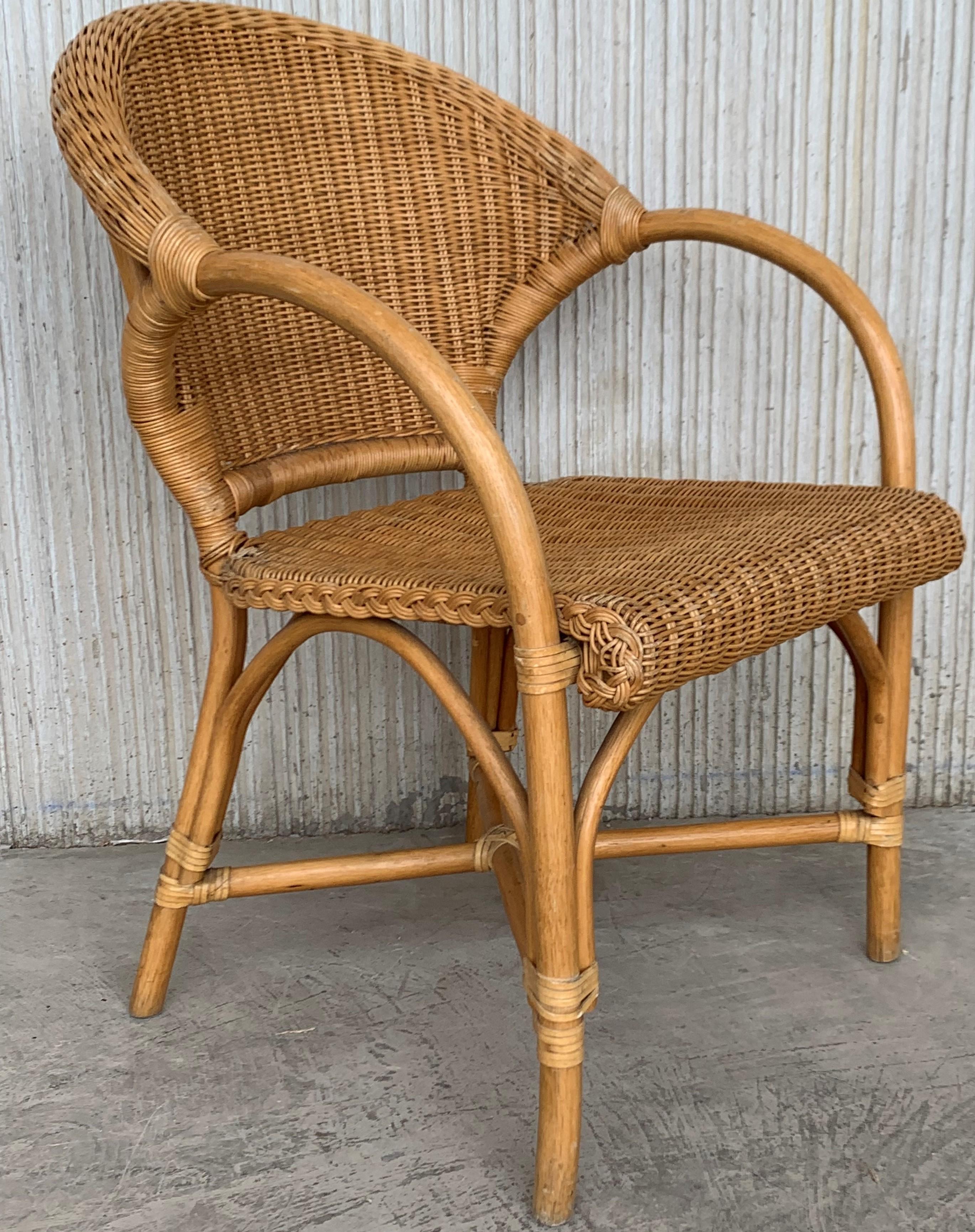 Midcentury Set of Six Bamboo and Rattan Dining Room Armchairs 4