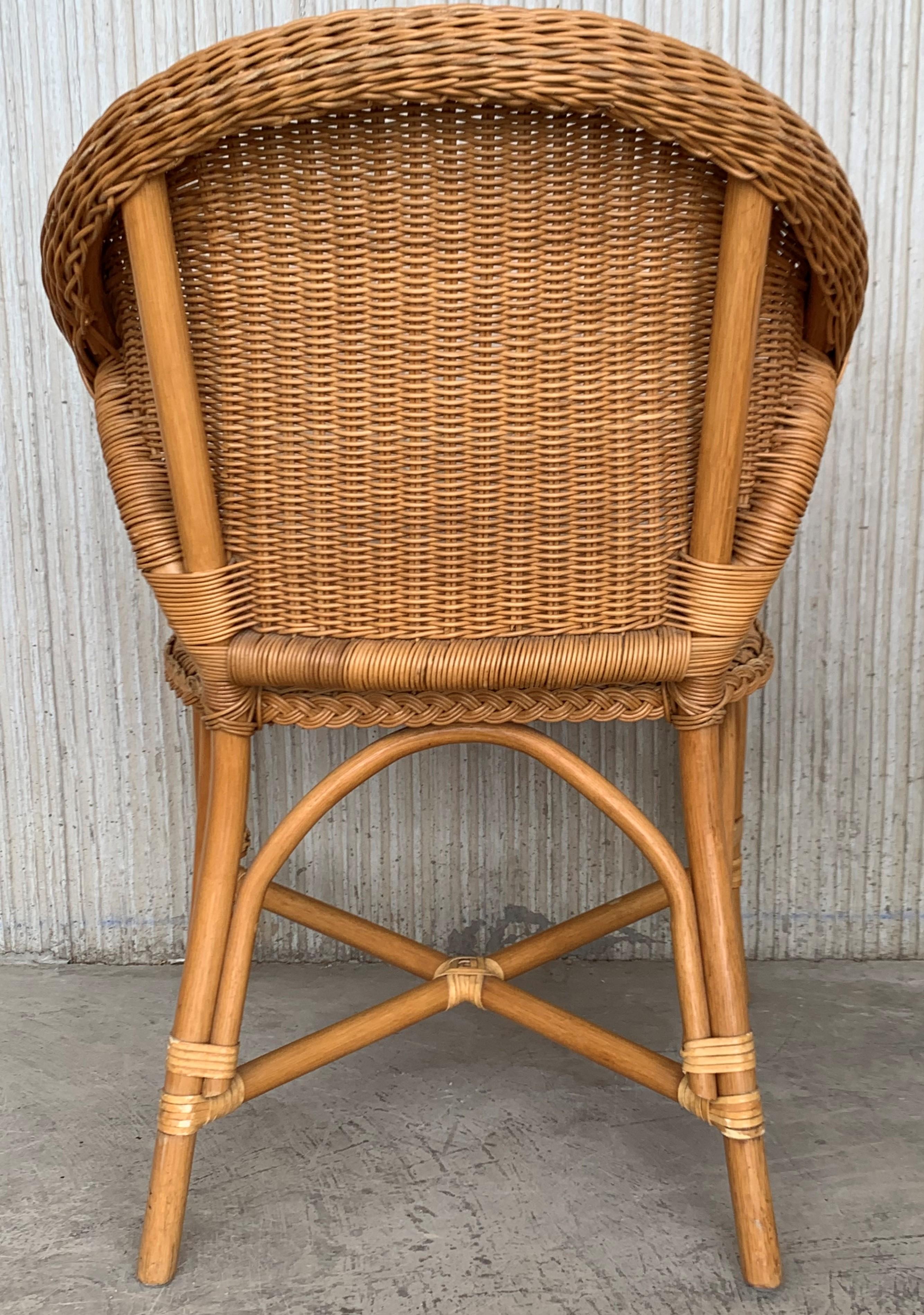 Midcentury Set of Six Bamboo and Rattan Dining Room Armchairs 5