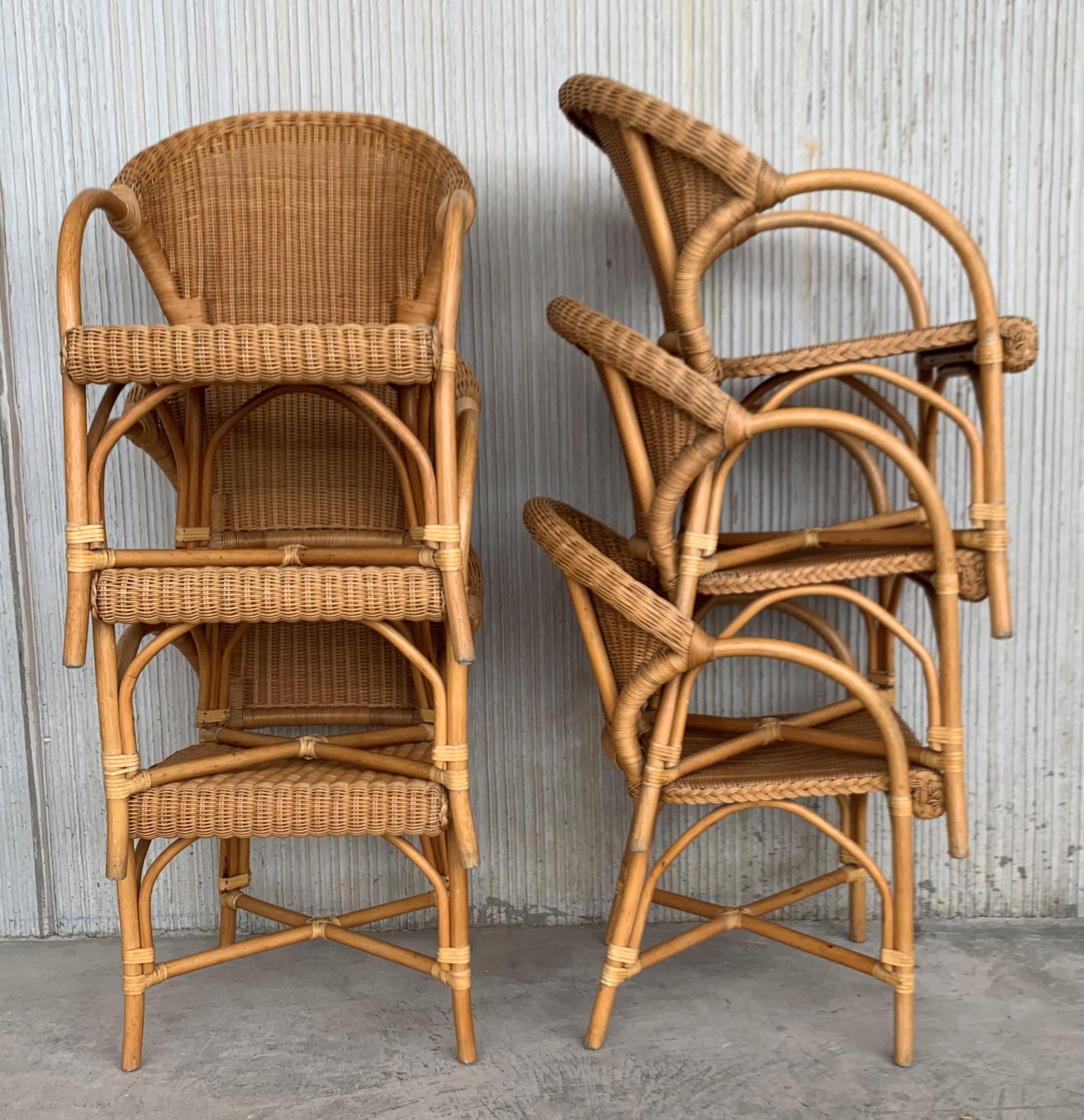 Midcentury Set of Six Bamboo and Rattan Dining Room Armchairs 1