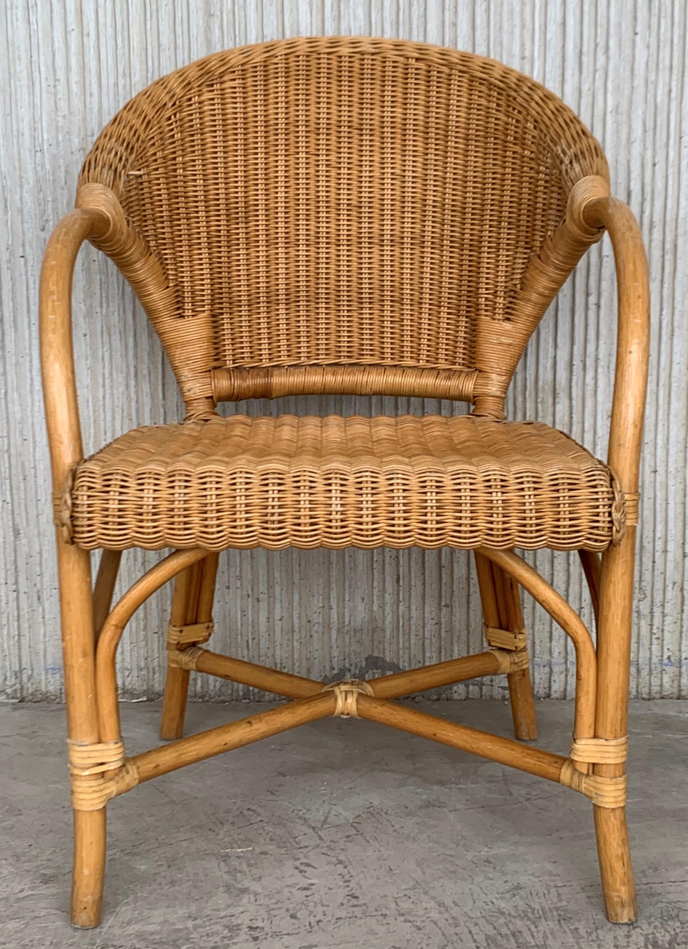 Midcentury Set of Six Bamboo and Rattan Dining Room Armchairs 2