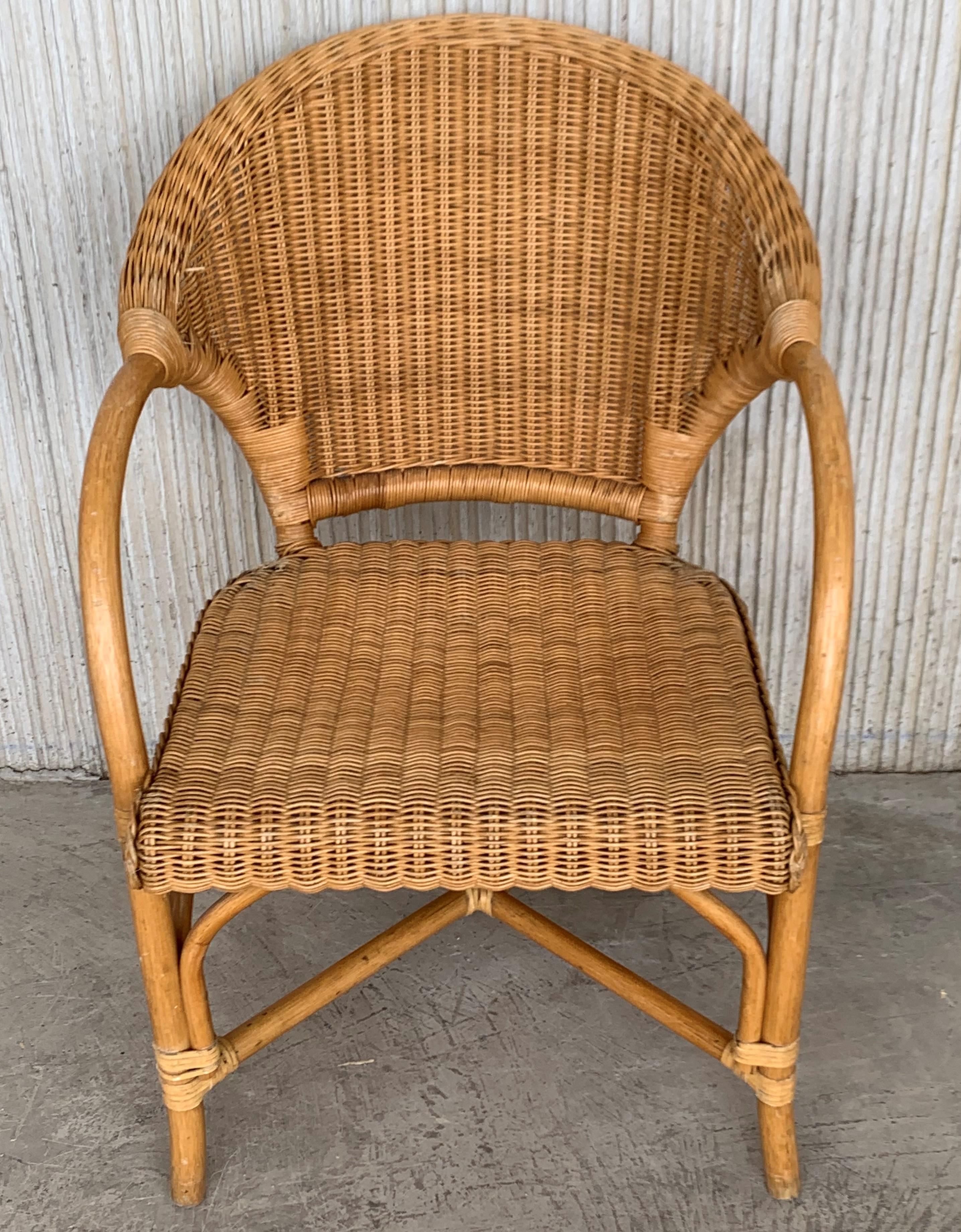 Midcentury Set of Six Bamboo and Rattan Dining Room Armchairs 3