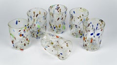 Midcentury Set of Six "Goti De Fornasa" Colorful Murano Drinking Glasses Tumbler