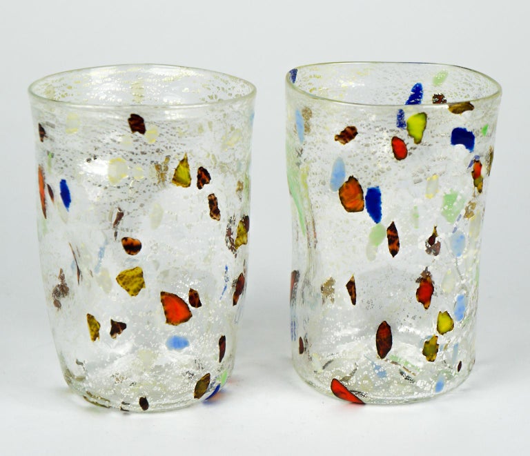 Midcentury Set of Six "Goti De Fornasa" Colorful Murano Drinking