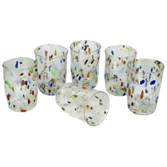 Midcentury Set of Six "Goti De Fornasa" Colorful Murano Drinking Glasses Tumbler