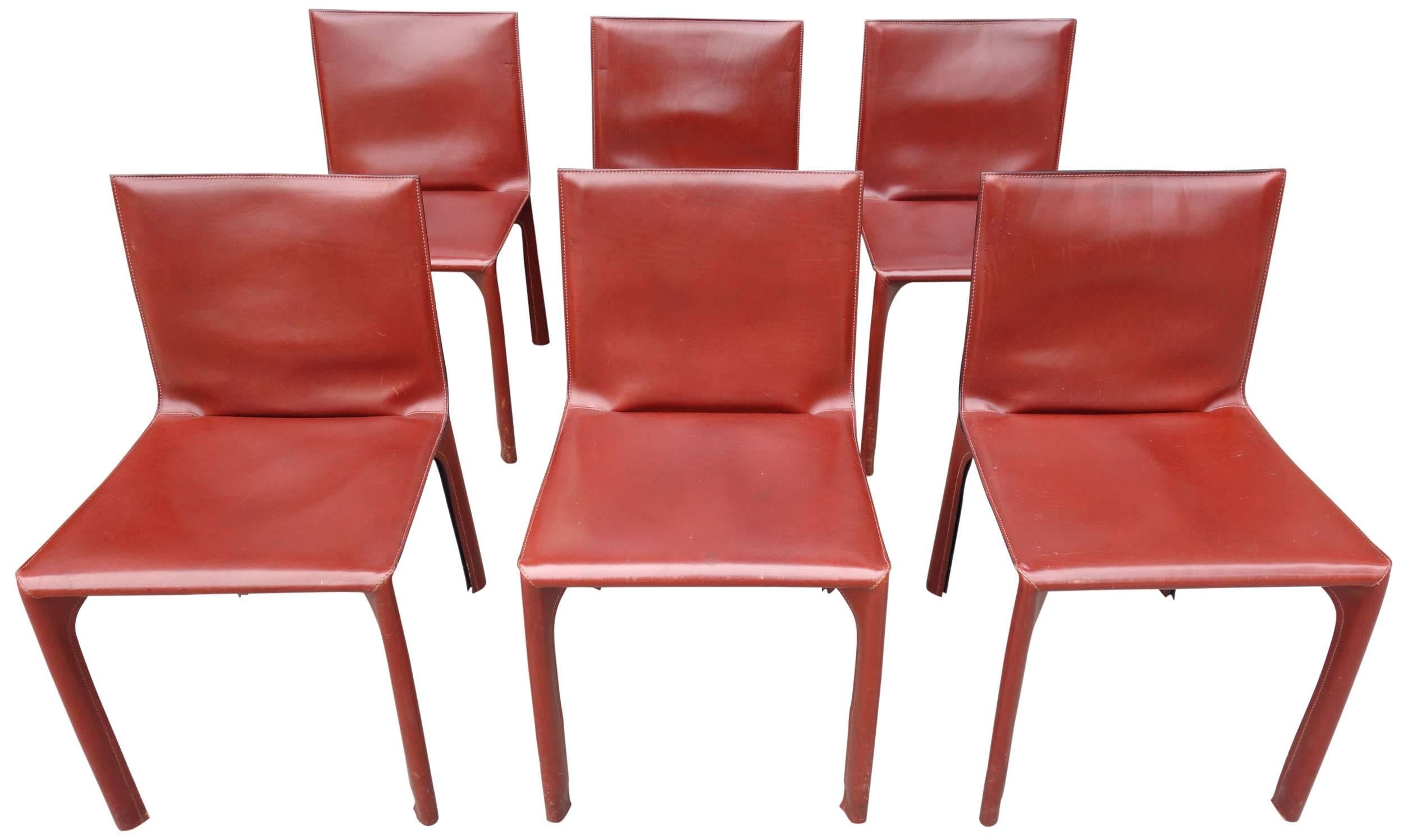 Mid-Century Modern Midcentury Set of Six Leather Dining Chairs
