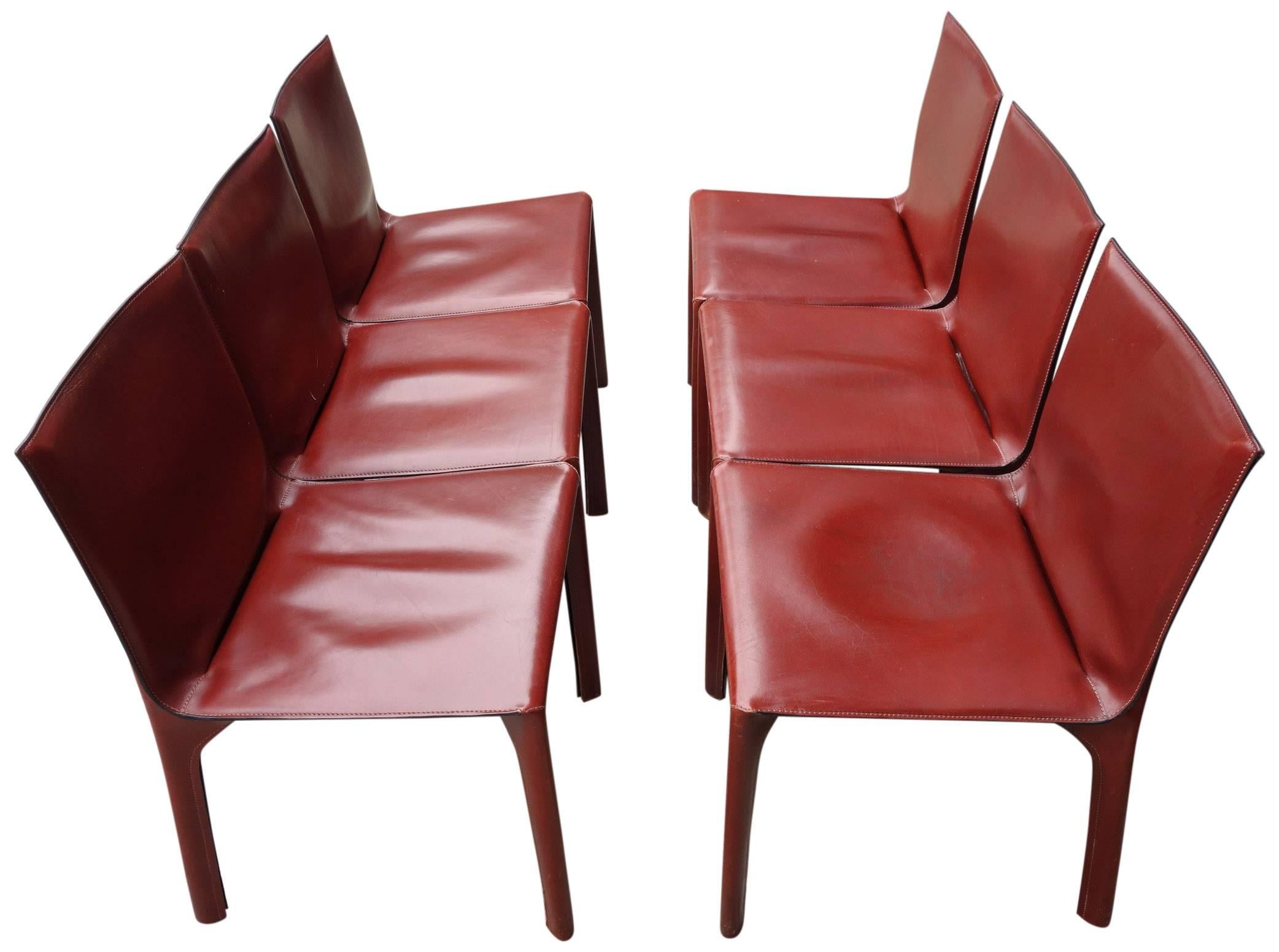 20th Century Midcentury Set of Six Leather Dining Chairs